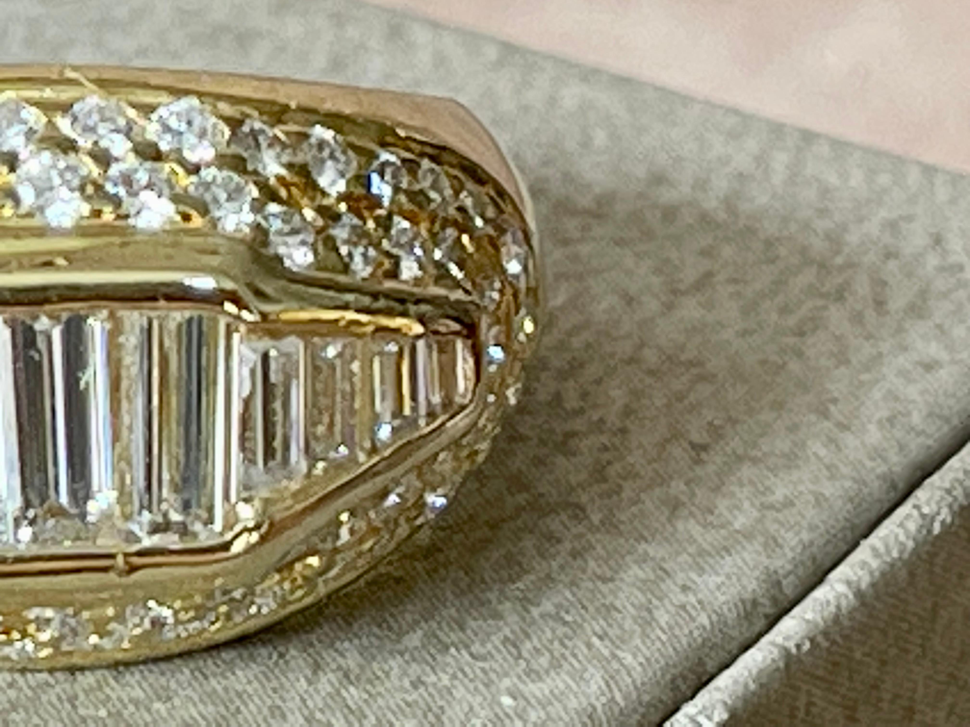 Baguette Cut 18 K Yellow Gold Band Ring Baguettes & Diamonds For Sale