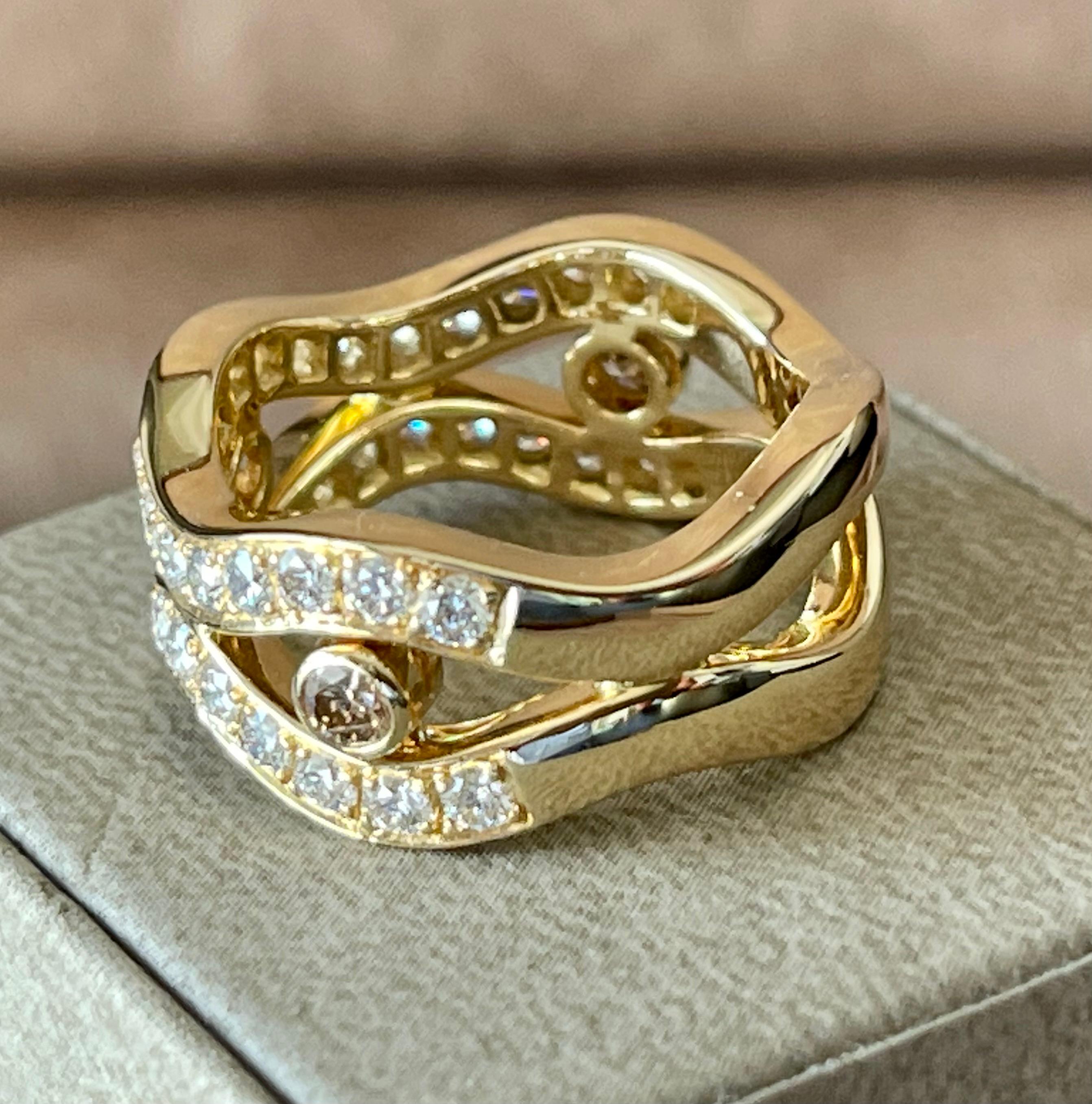 Brilliant Cut 18 K Yellow Gold Band Ring Dimonds Gubelin Lucerne For Sale