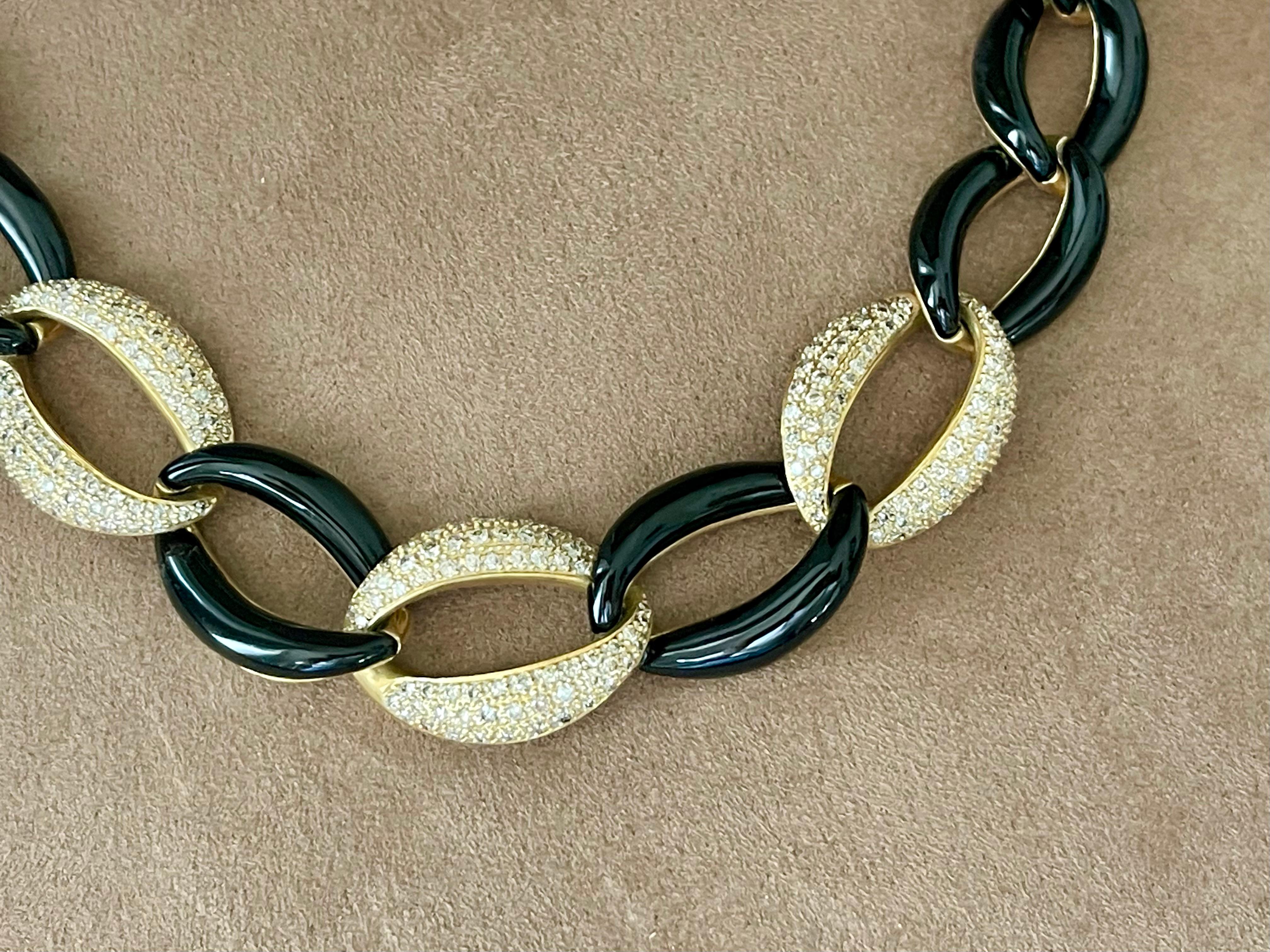 18 K yellow Gold Black Enamel Diamond link necklace For Sale 1