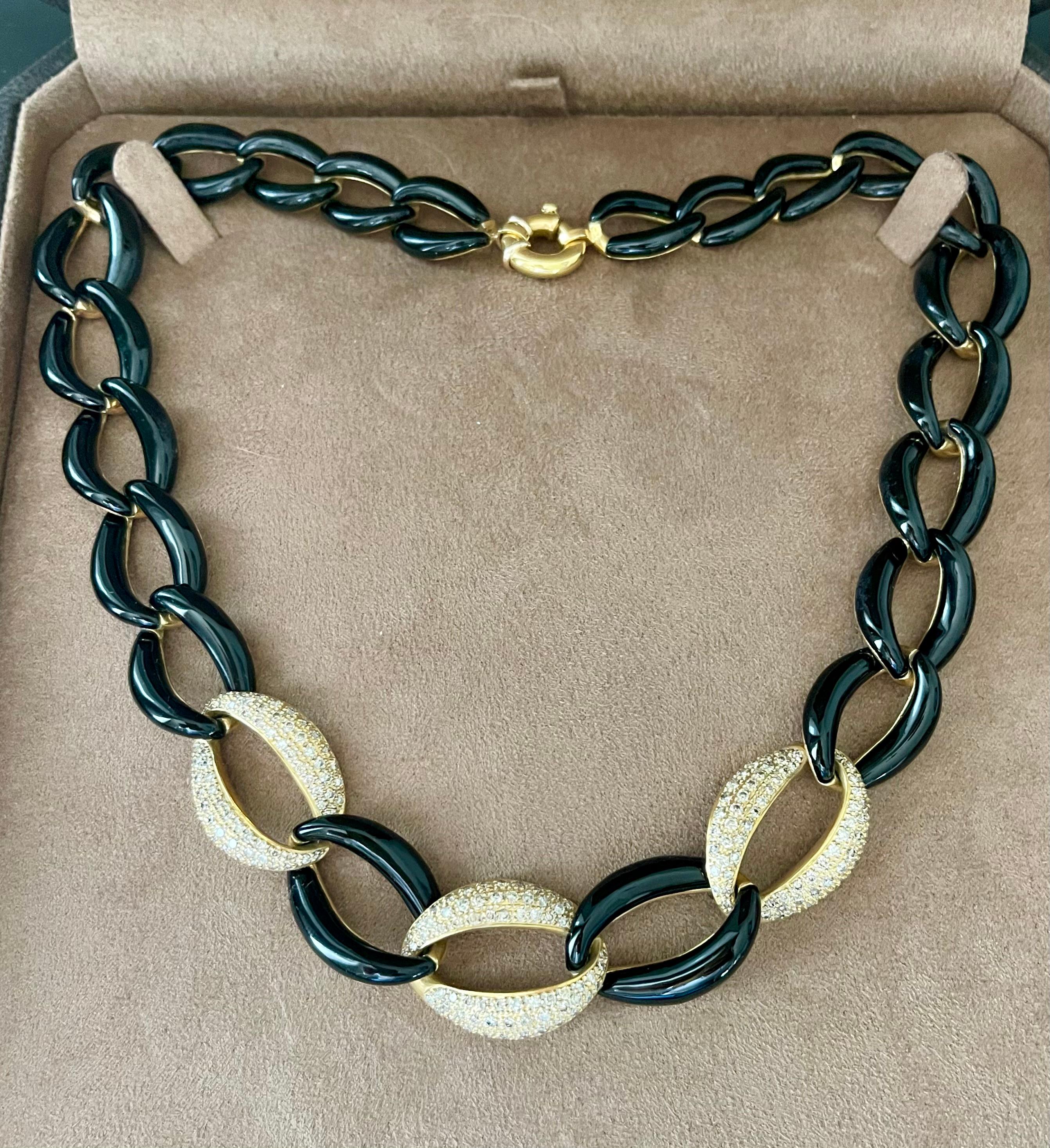 18 K yellow Gold Black Enamel Diamond link necklace For Sale 2