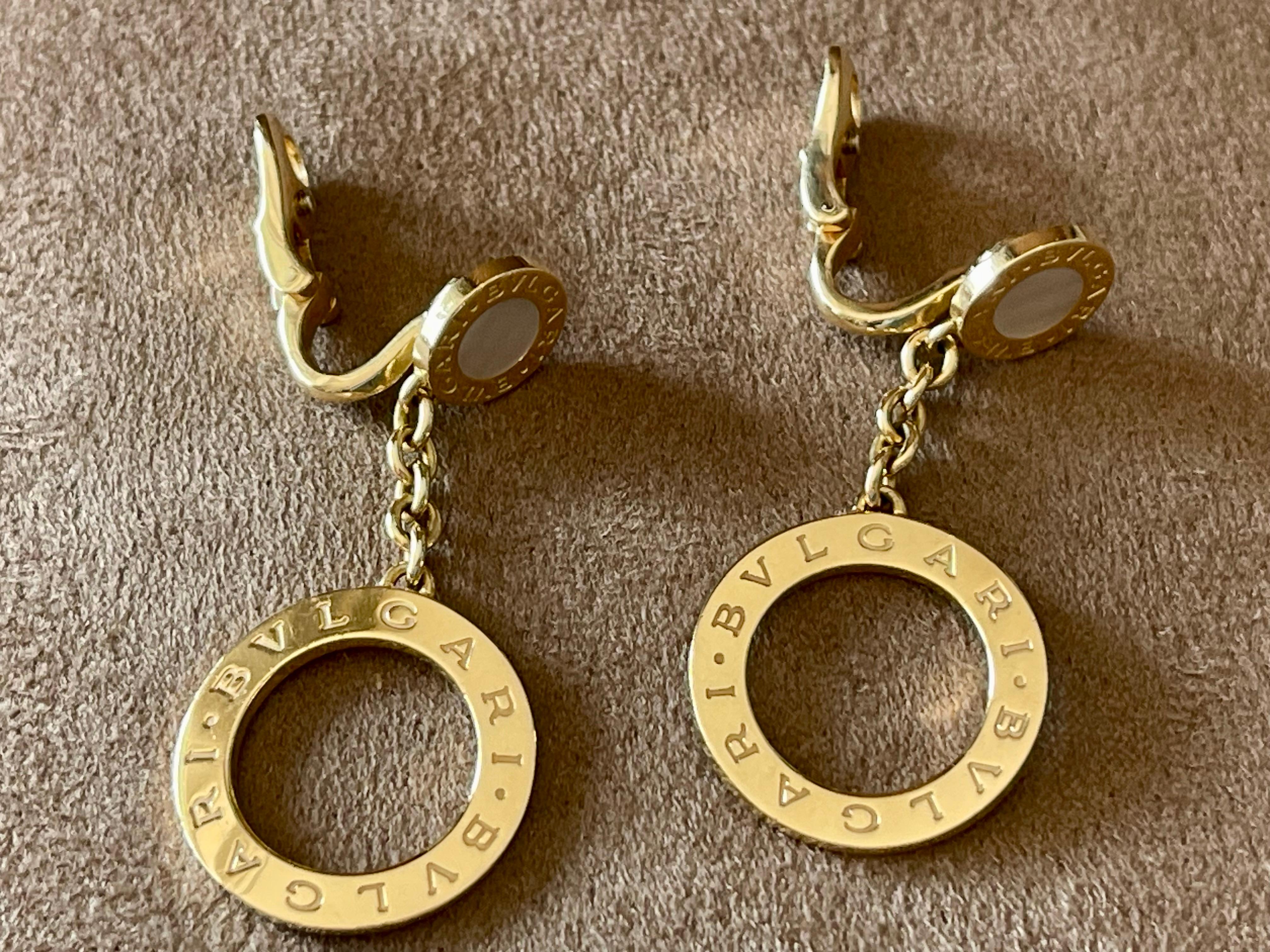 Men's 18 K yellow Gold Bulgari drop earrings mother of pearl For Sale