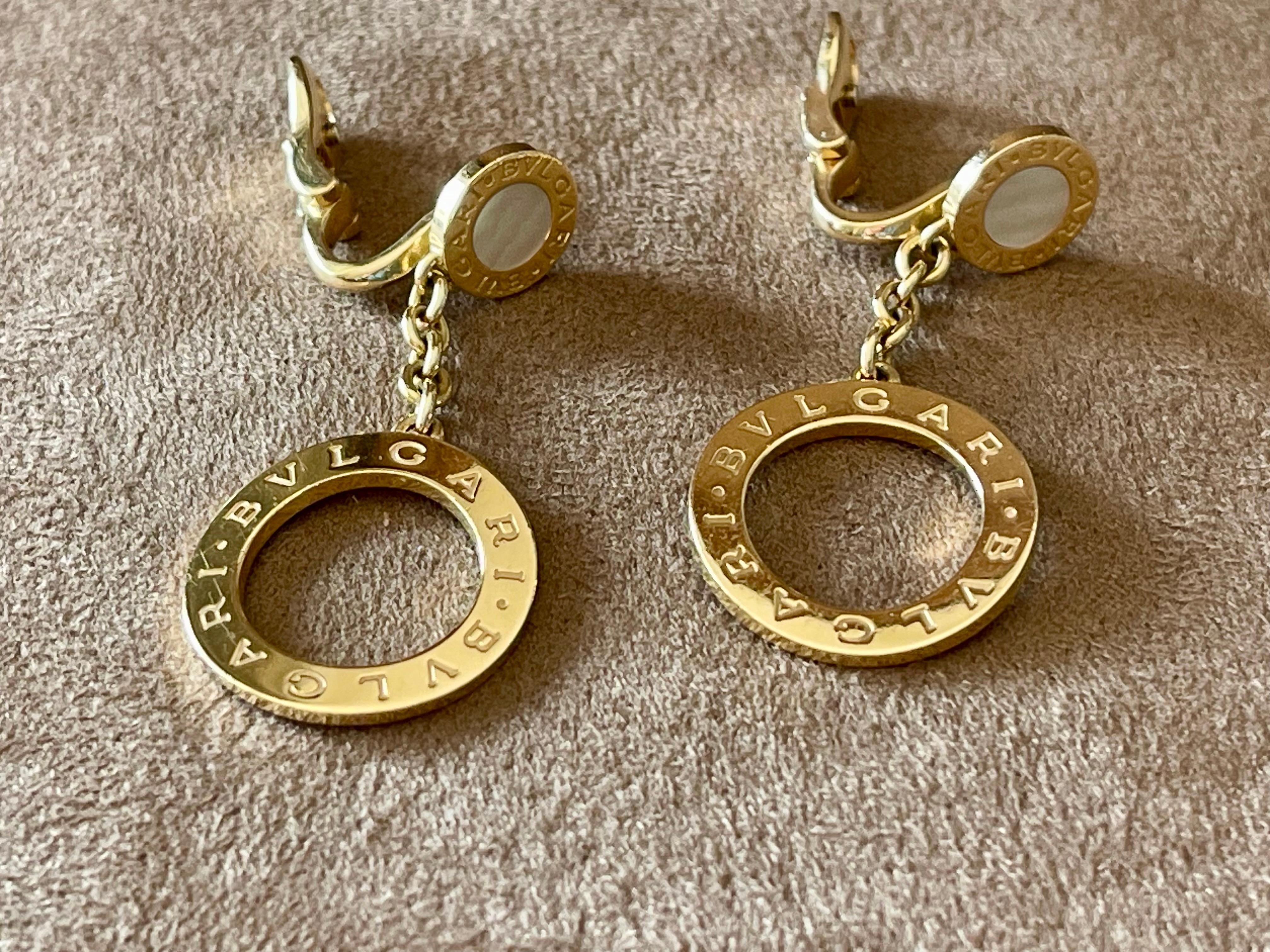 18 K yellow Gold Bulgari drop earrings mother of pearl For Sale 1