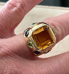 18 K Yellow Gold Cocktail Ring Citrine Peridot Iolite
