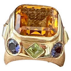 18 K Yellow Gold Cocktail Ring Citrine Peridot Iolite