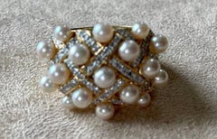 18 K Yellow Gold Cultured Pearl Diamonds Ring