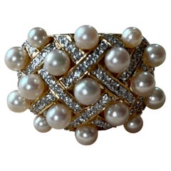 18 K Yellow Gold Cultured Pearl Diamonds Ring