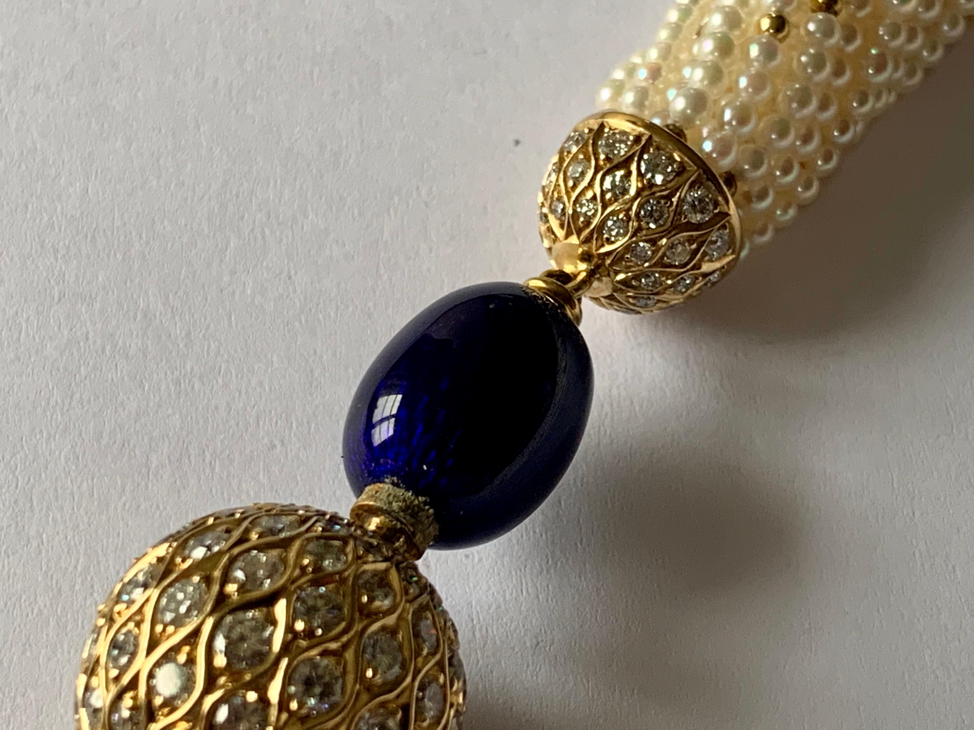 Fermoir boule en or jaune 18 carats avec perles de culture, émail et diamants en forme de torsadé en vente 4