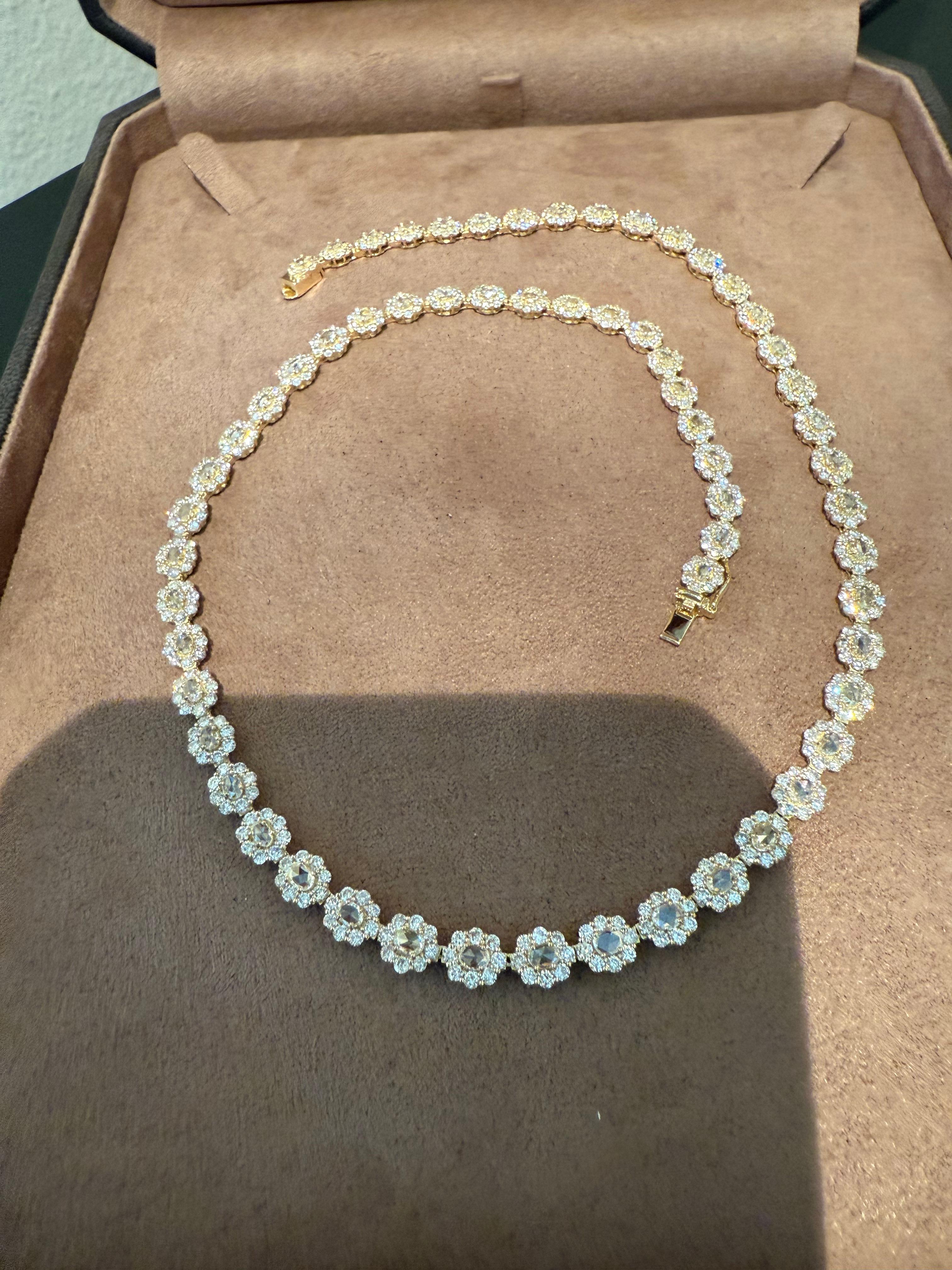 Collier de diamants en or jaune 18 K Diamant taille rose en vente 4
