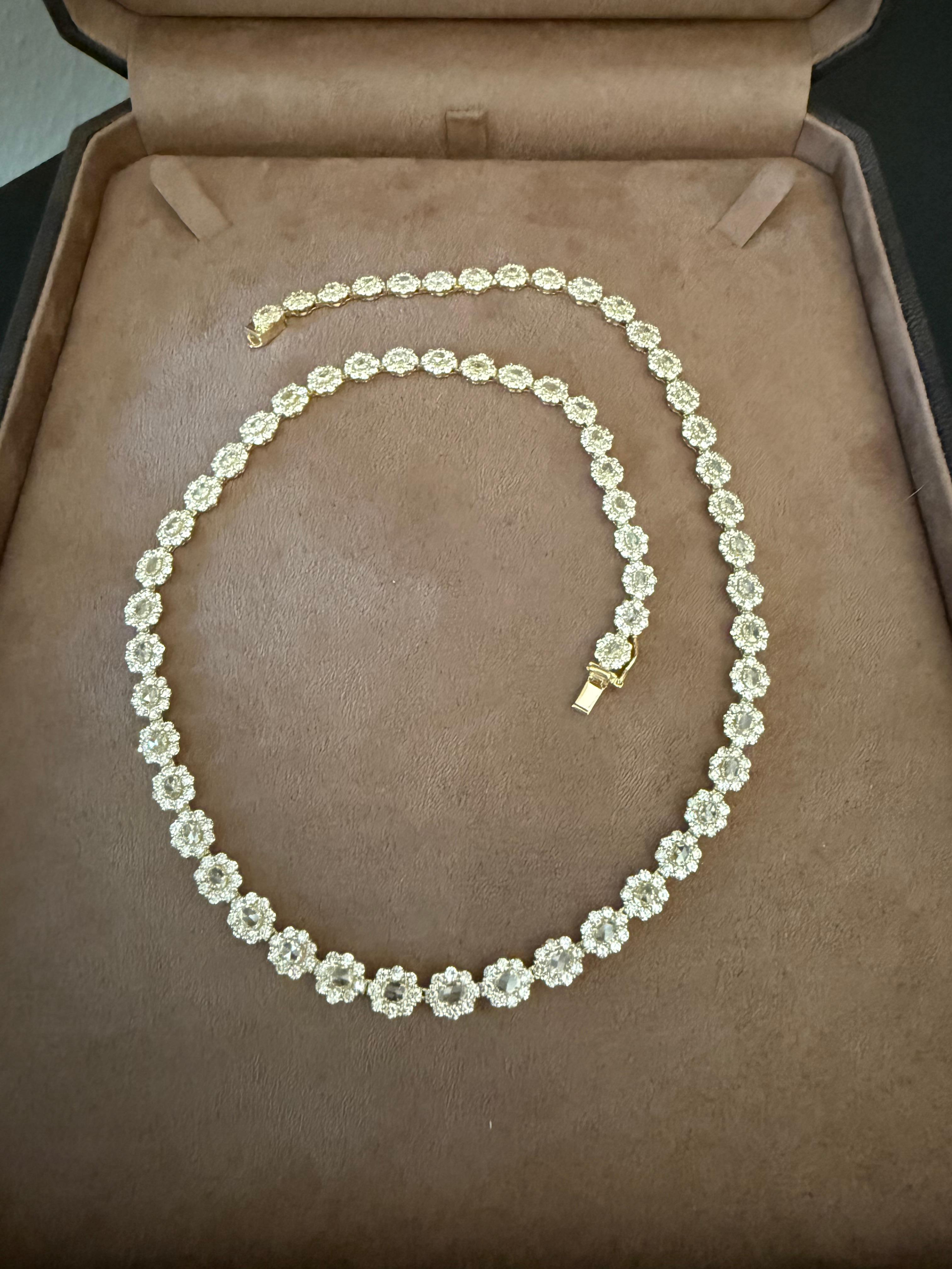 Collier de diamants en or jaune 18 K Diamant taille rose en vente 5