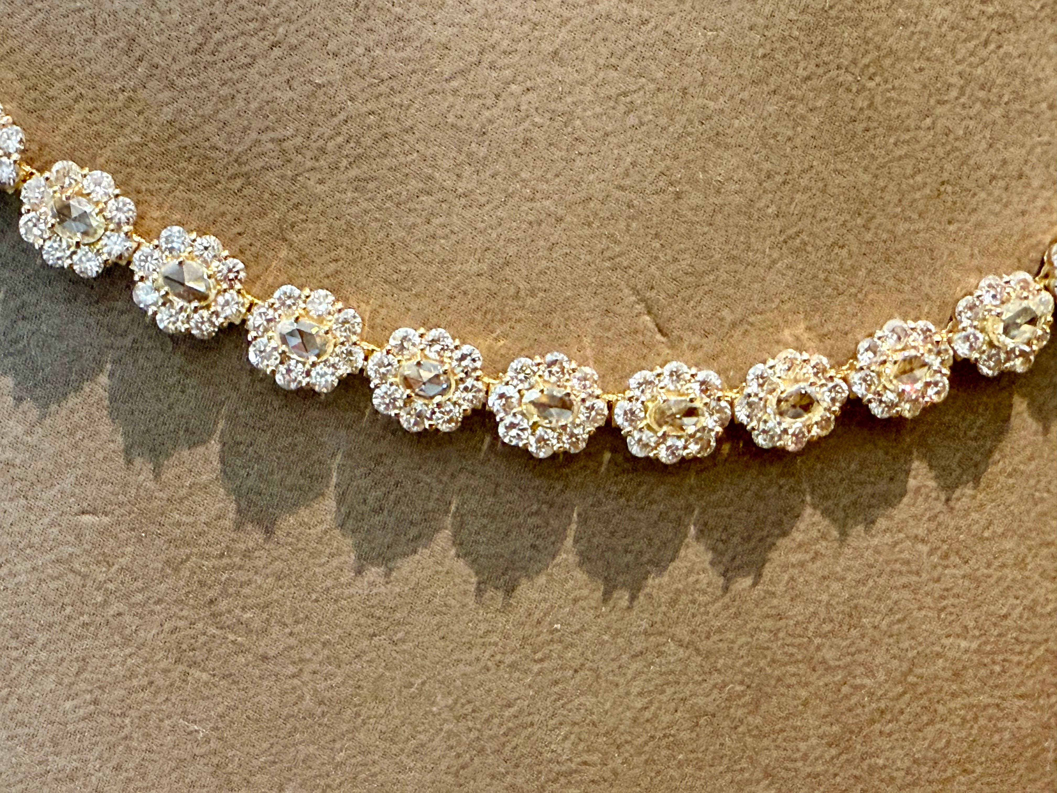 Contemporain Collier de diamants en or jaune 18 K Diamant taille rose en vente