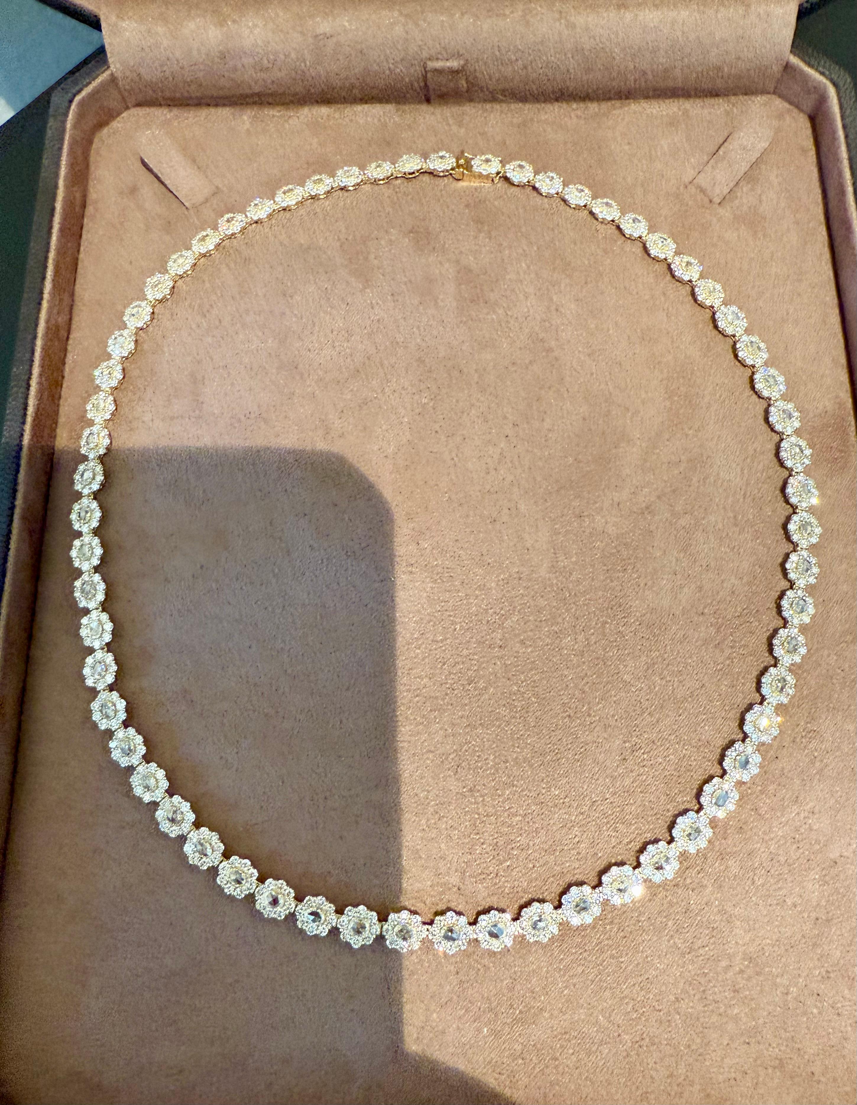 Collier de diamants en or jaune 18 K Diamant taille rose Pour femmes en vente