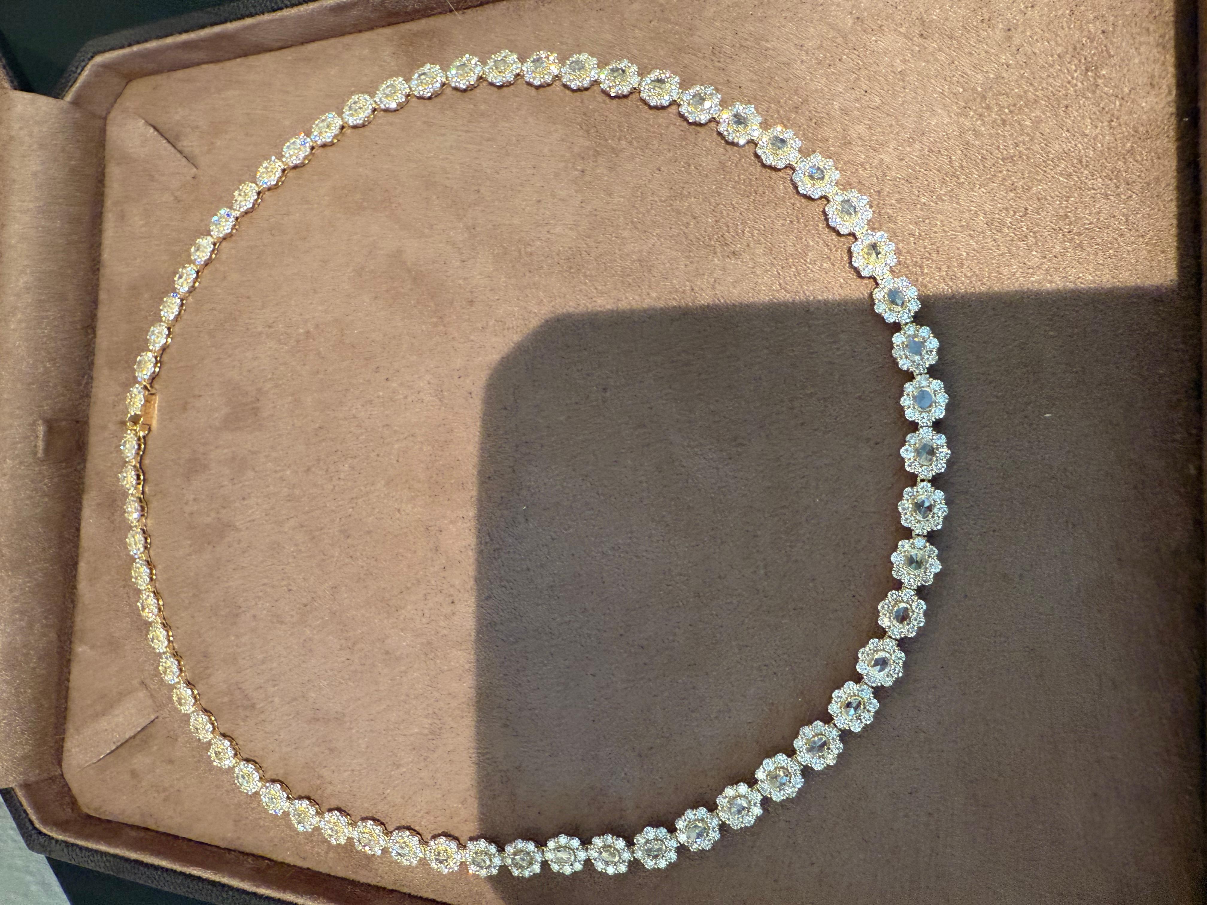 Collier de diamants en or jaune 18 K Diamant taille rose en vente 1