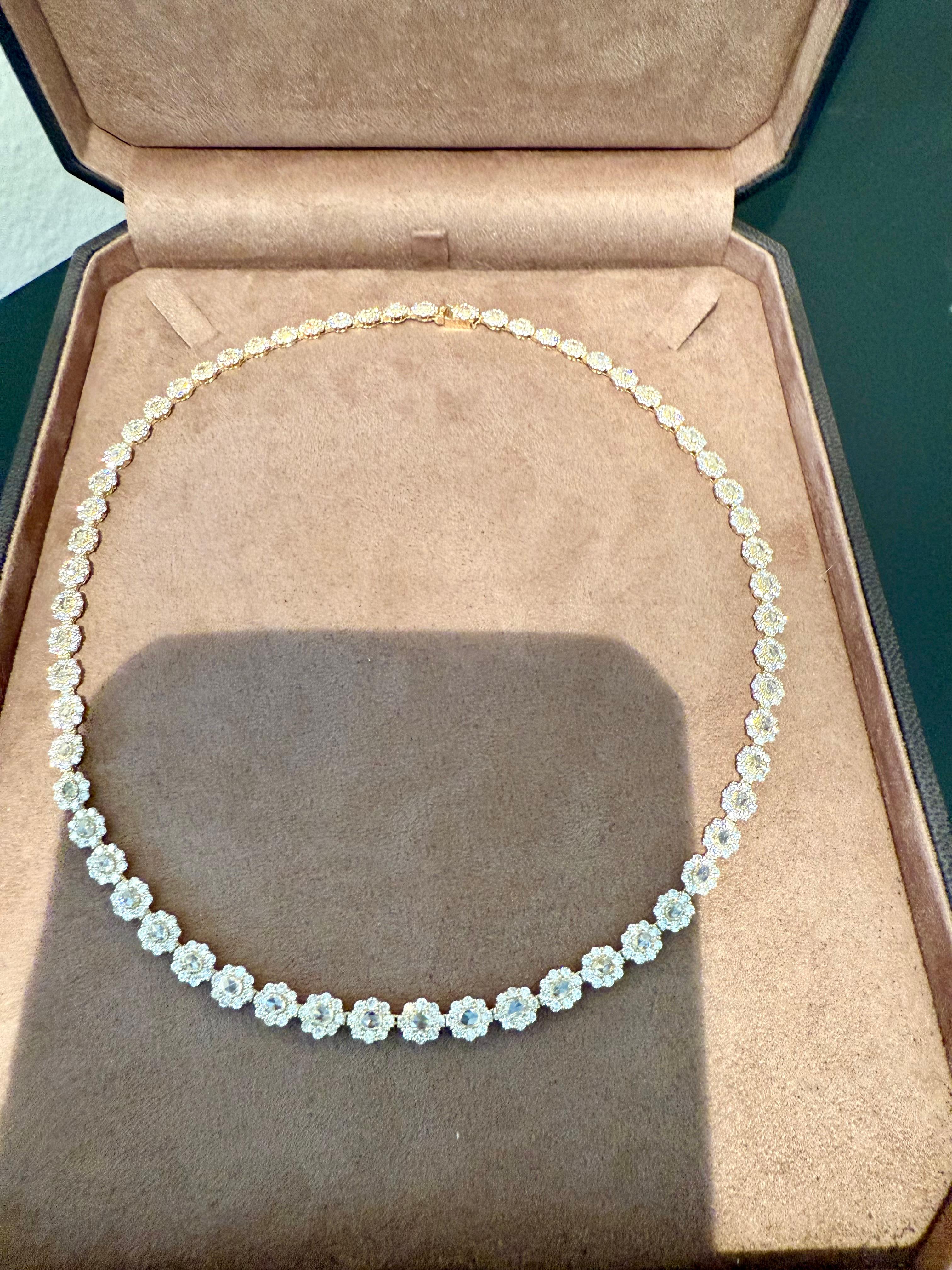 Collier de diamants en or jaune 18 K Diamant taille rose en vente 2