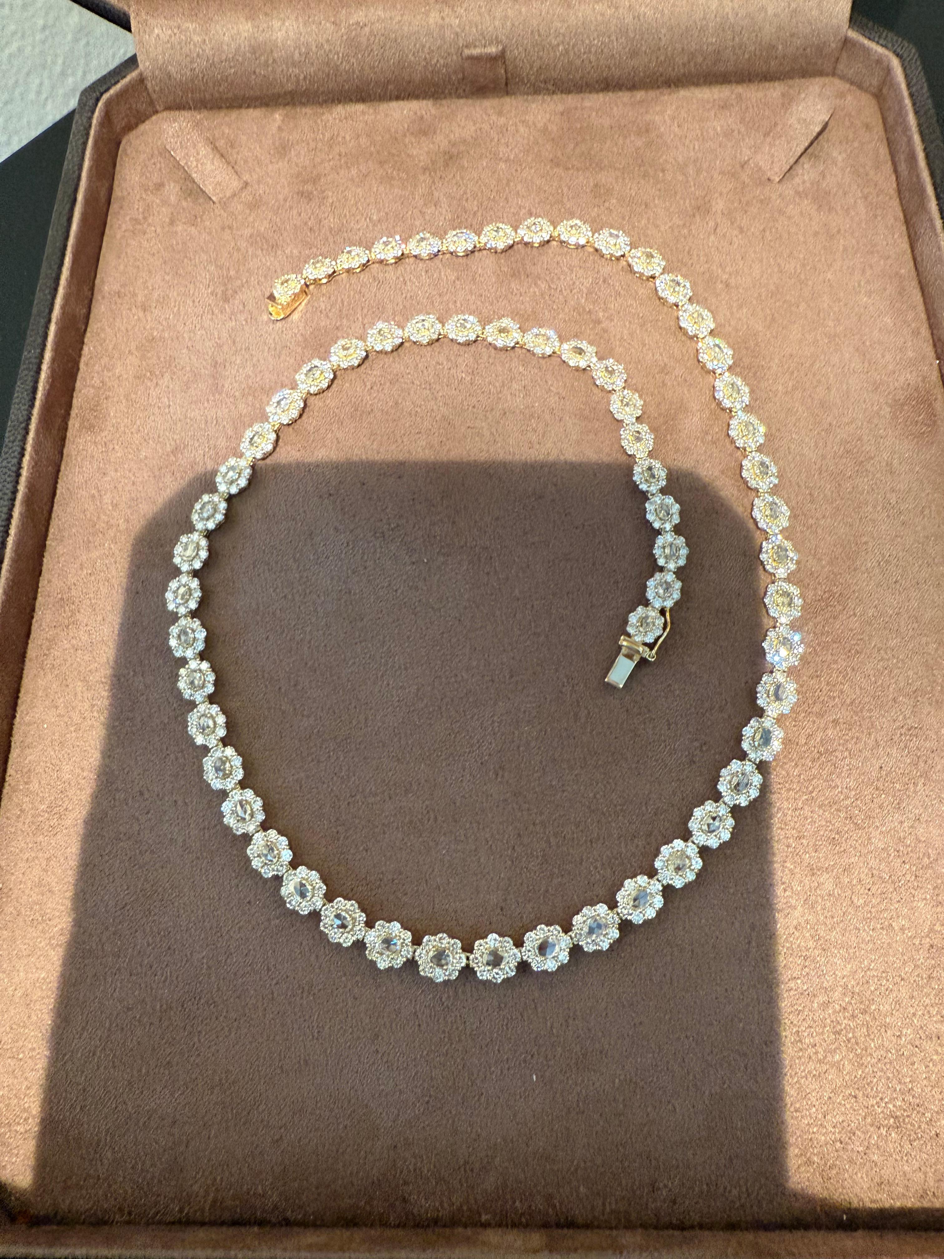 Collier de diamants en or jaune 18 K Diamant taille rose en vente 3