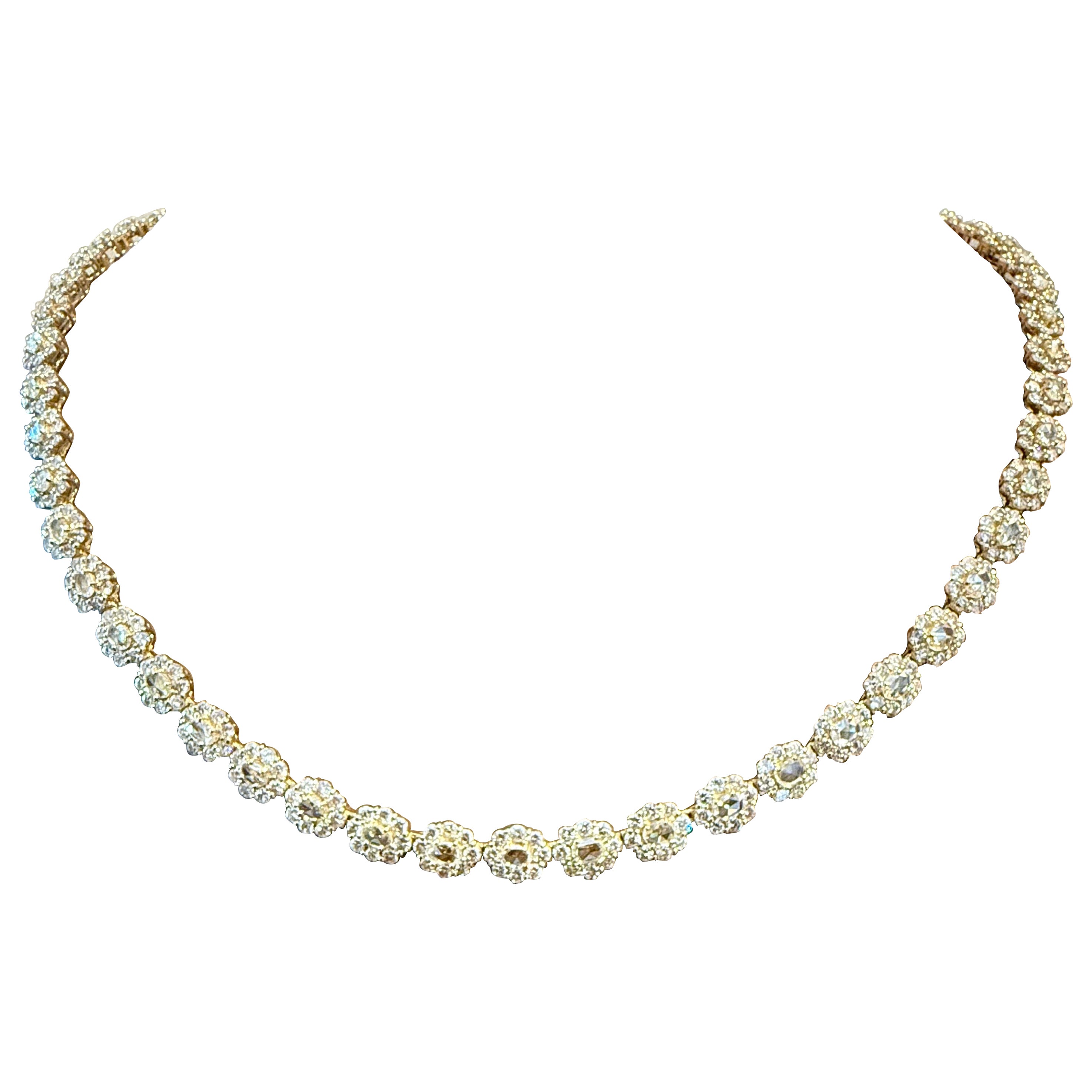 Collier de diamants en or jaune 18 K Diamant taille rose en vente