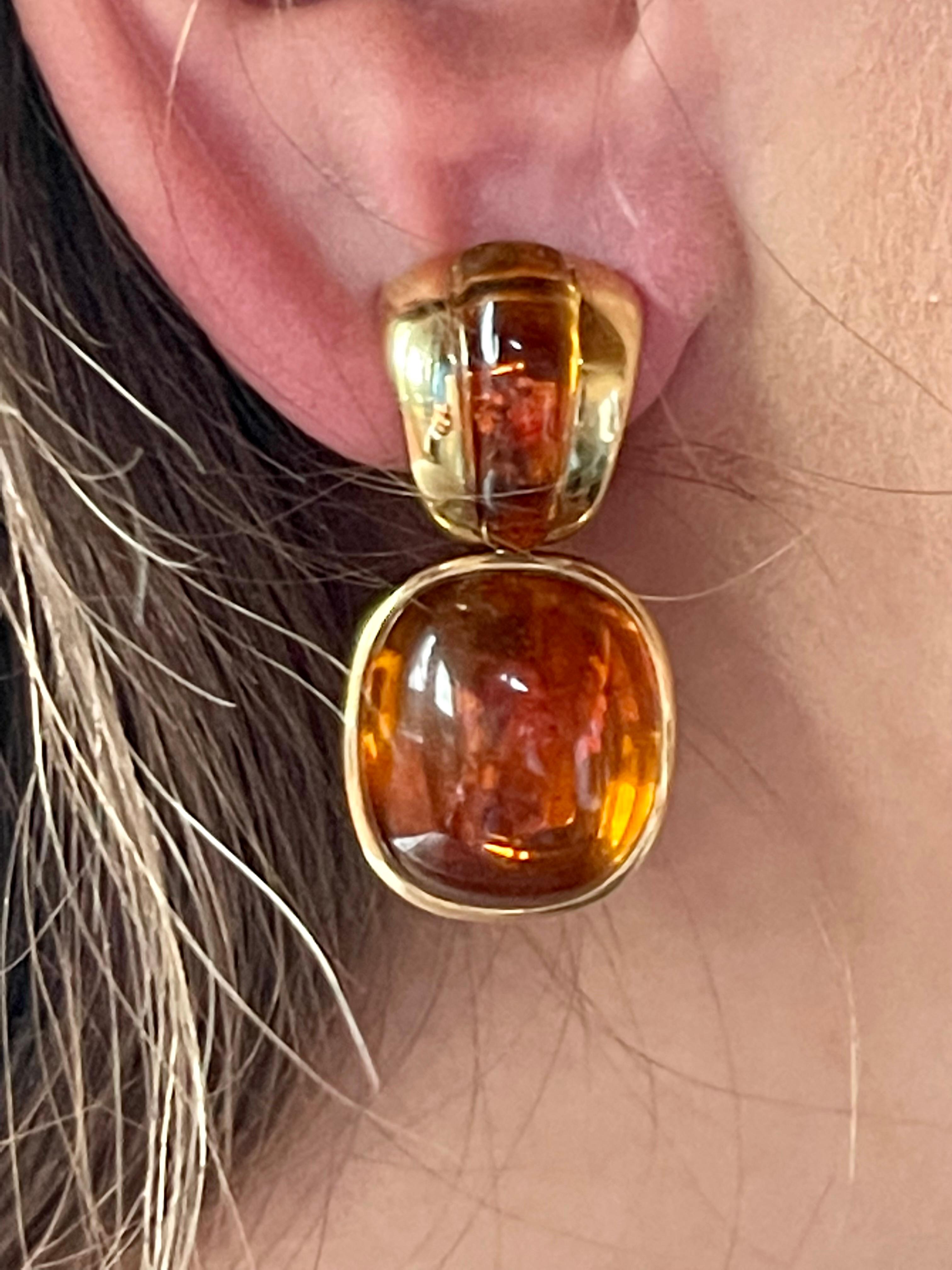 Cabochon 18 K Yellow Gold Earrings Citringe by Majo Fruithof Switzerland For Sale
