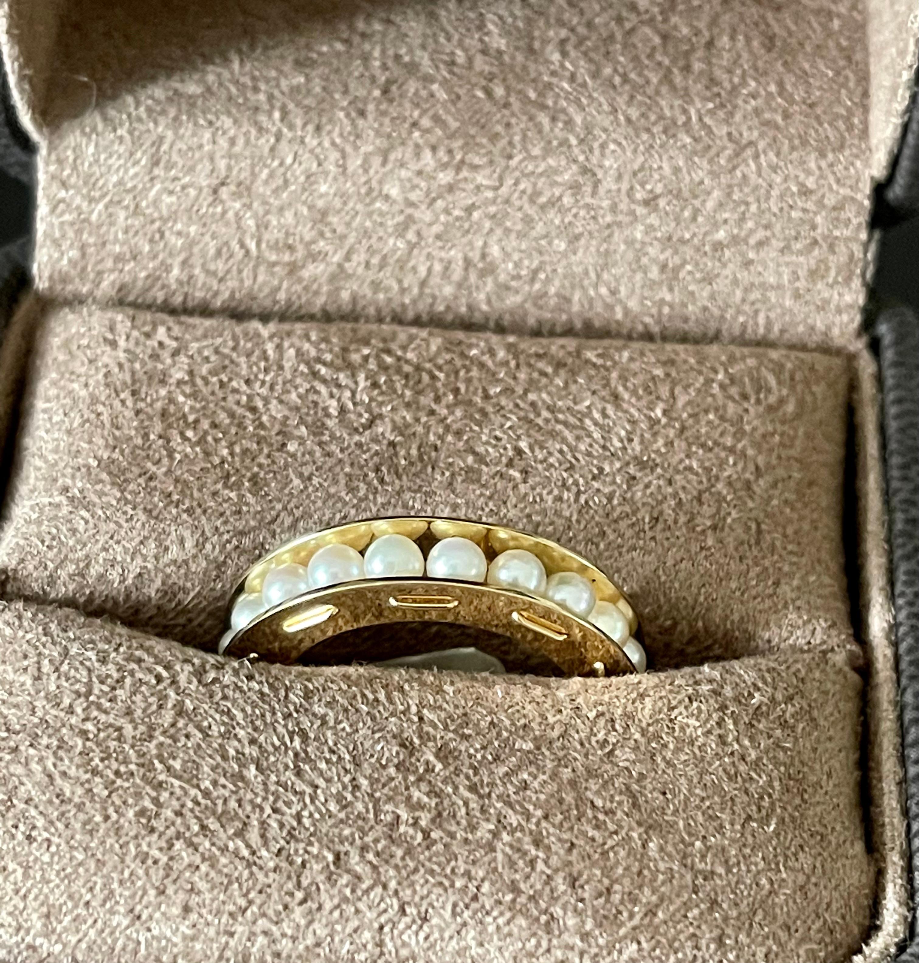 Women's or Men's 18 K Yellow Gold Eternity Band Ring with Pearls For Sale
