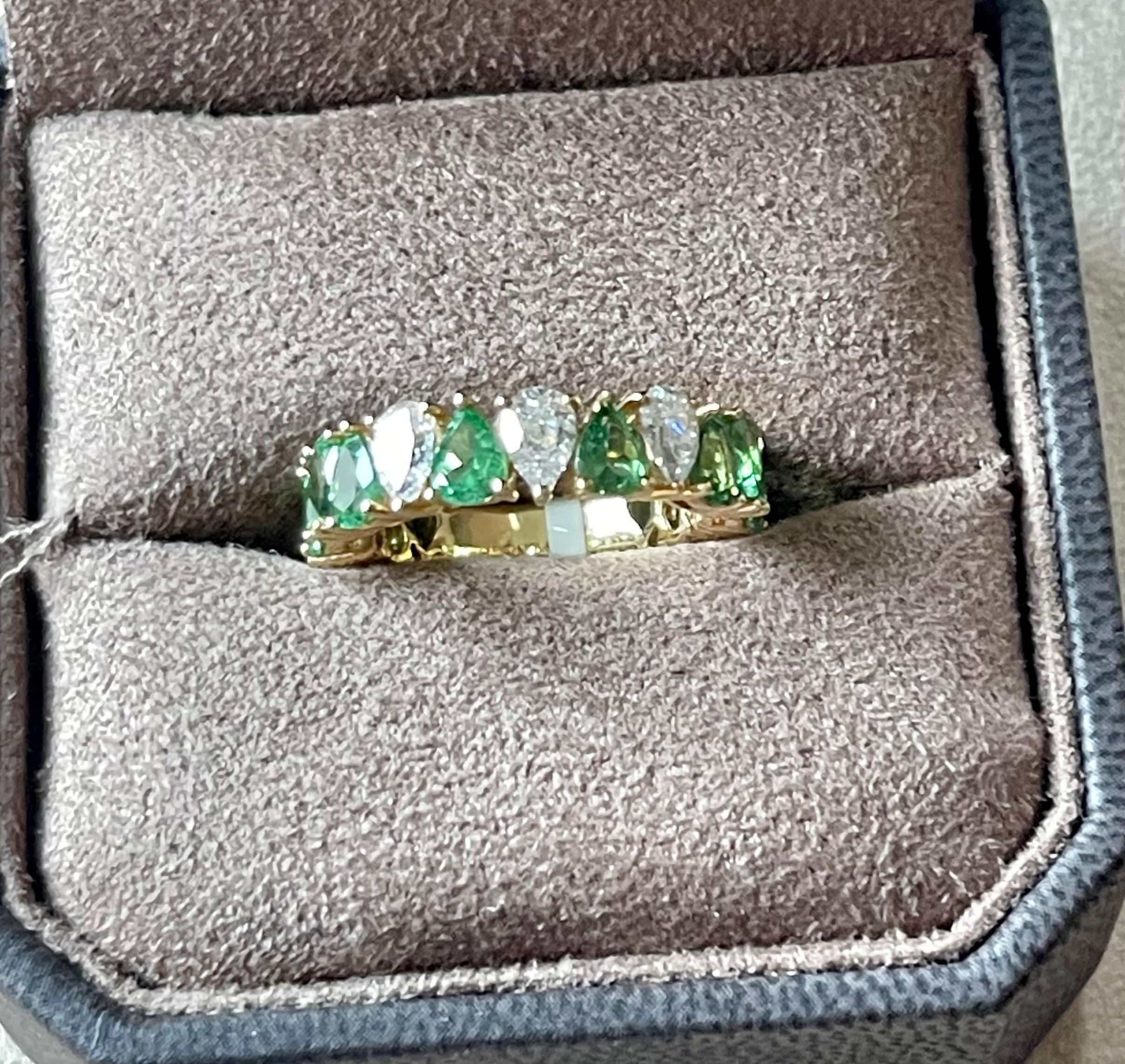 18 K Yellow Gold Eternity Ring Pear Shape Tsavorites Diamonds For Sale 2