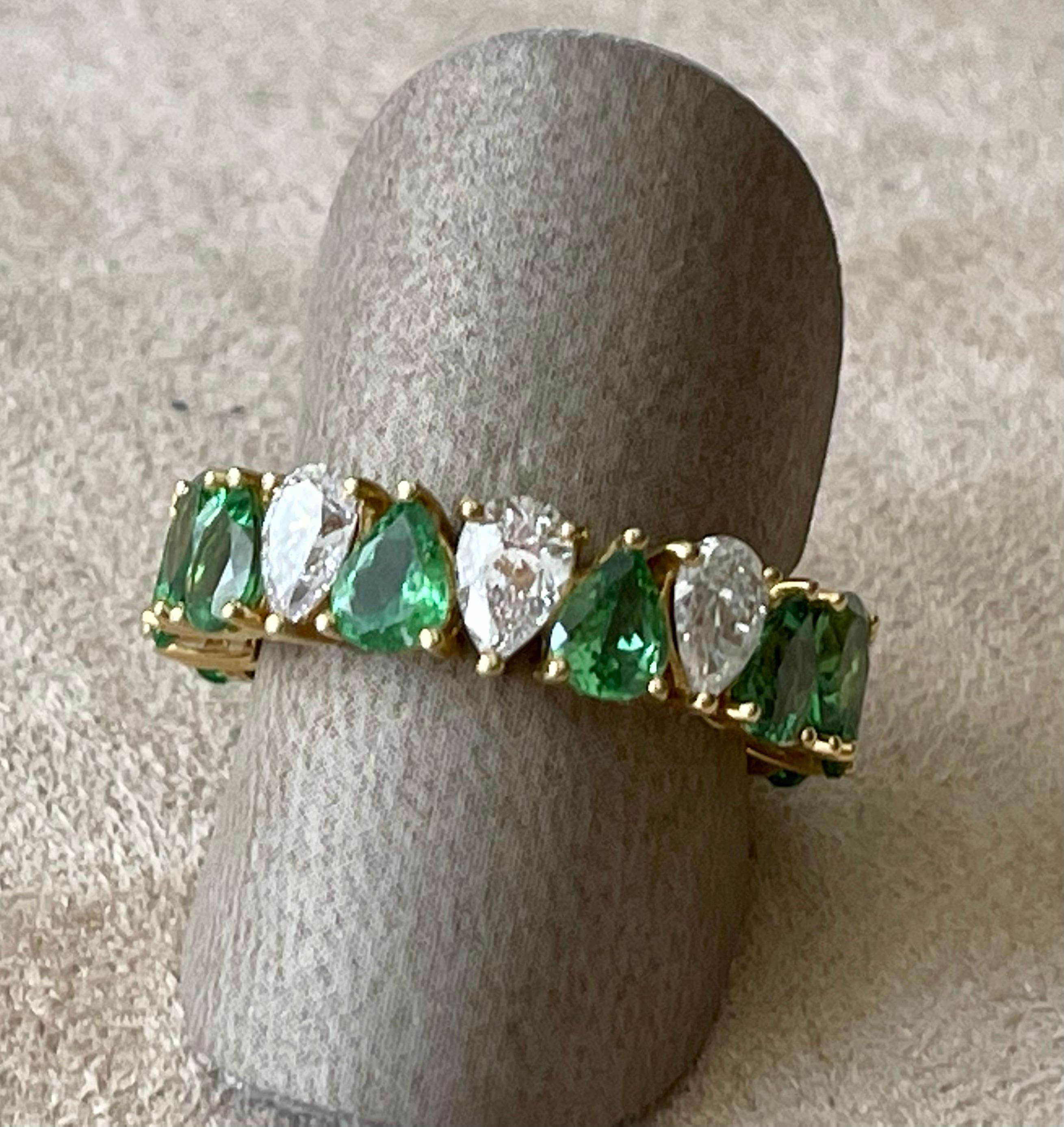 18 K Yellow Gold Eternity Ring Pear Shape Tsavorites Diamonds For Sale 10