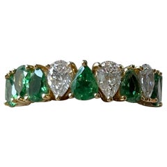 18 K Yellow Gold Eternity Ring Pear Shape Tsavorites Diamonds