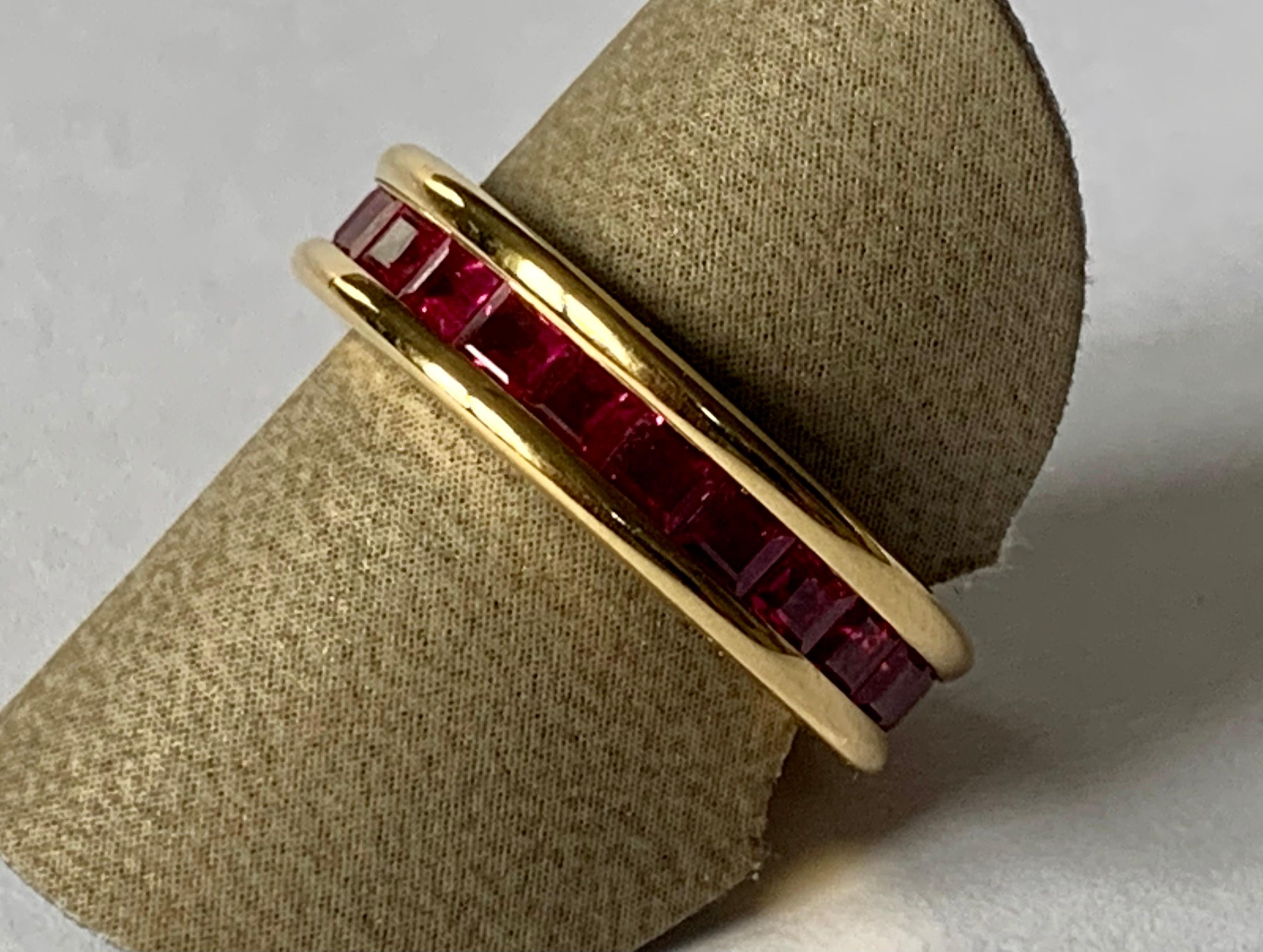 Women's or Men's 18 Karat Yellow Gold Eternity Ring Ruby