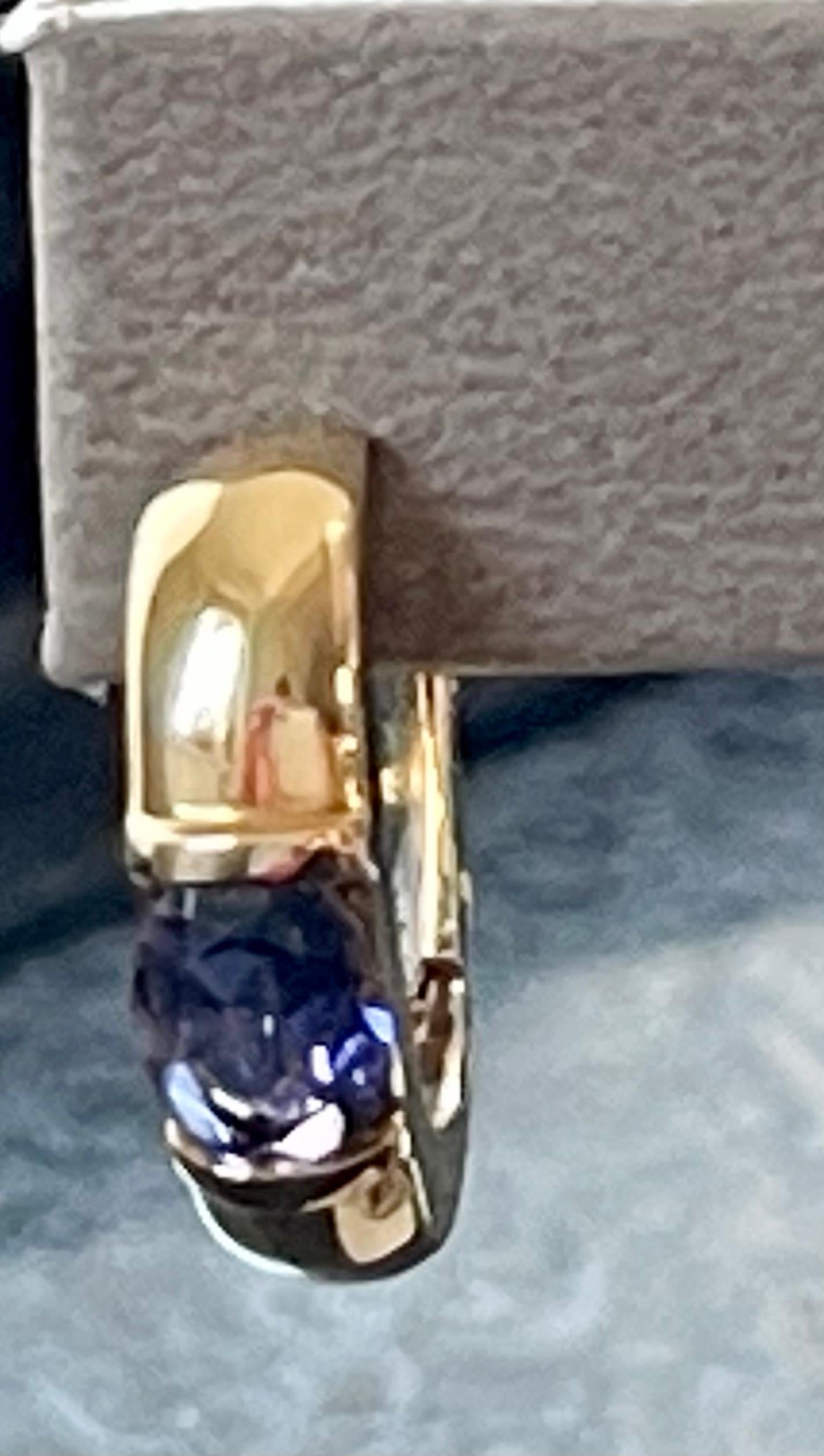 Women's or Men's 18 K Yellow Gold Hoop Style Earrings with Iolite Signed Chaumet For Sale