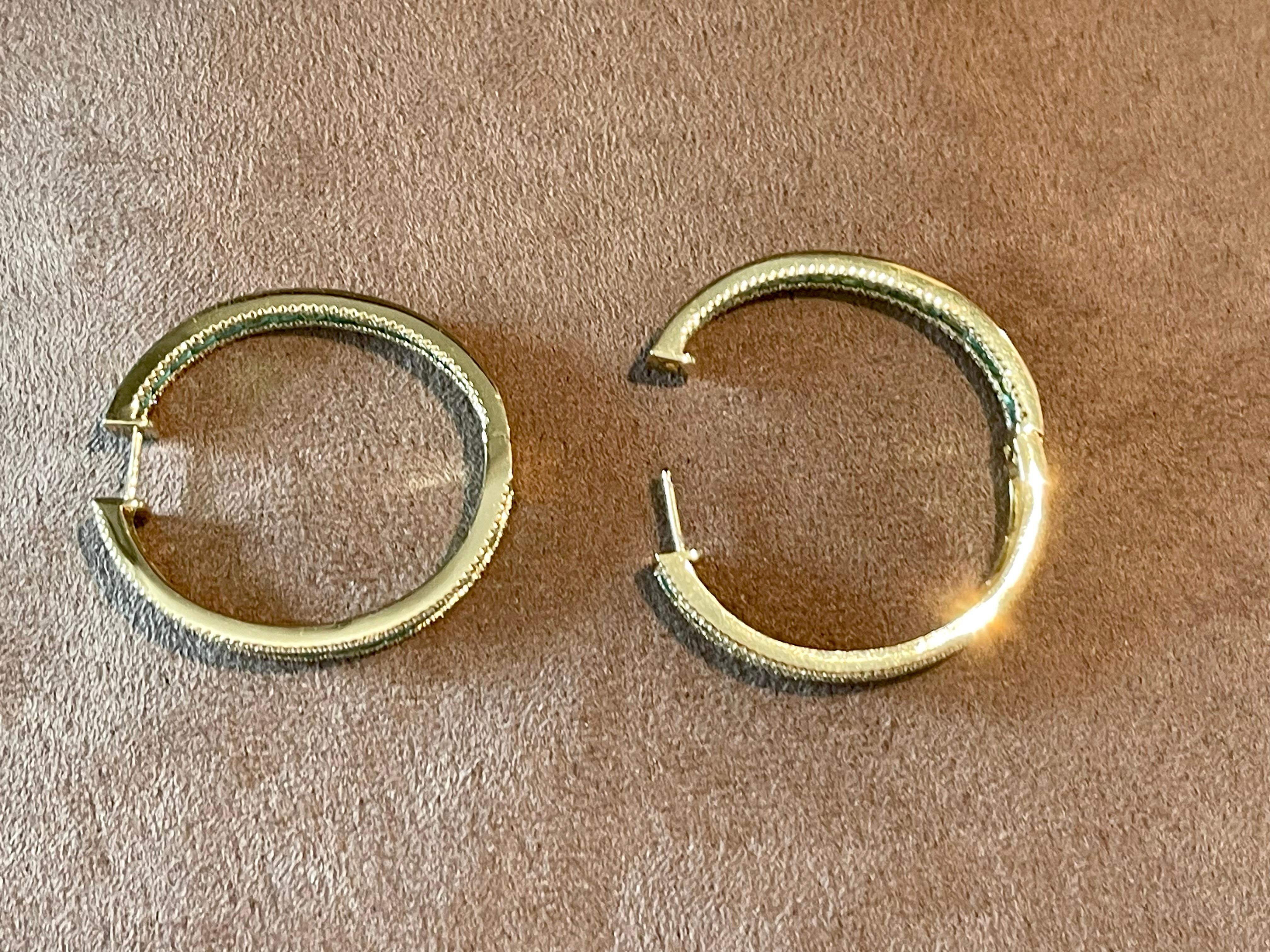 18 K yellow Gold inside out Emerald Diamond hoop earrings For Sale 5