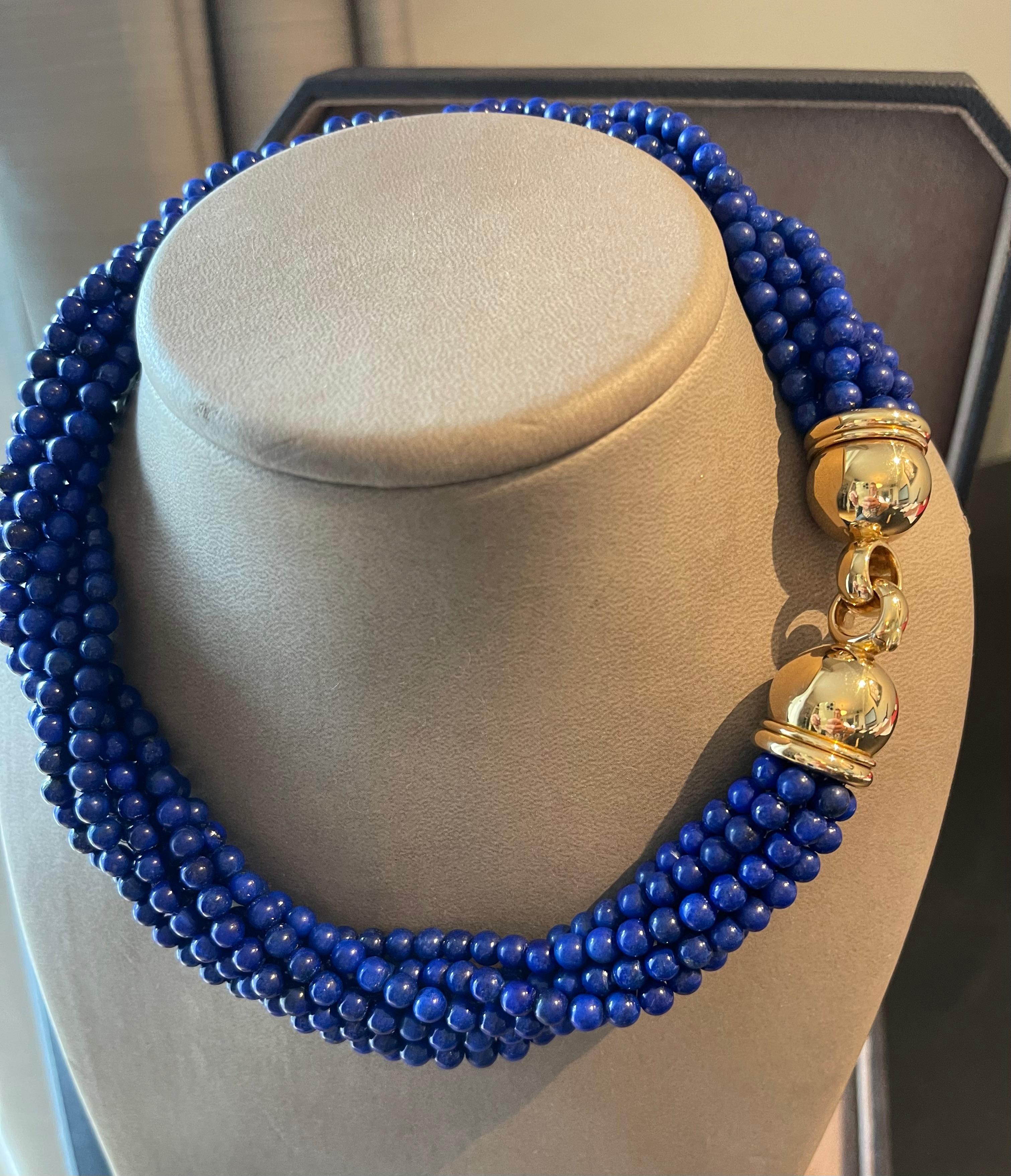 18 K Gelbgold Lapis Lazuli Torsade Halskette Péclard Zürich im Angebot 4