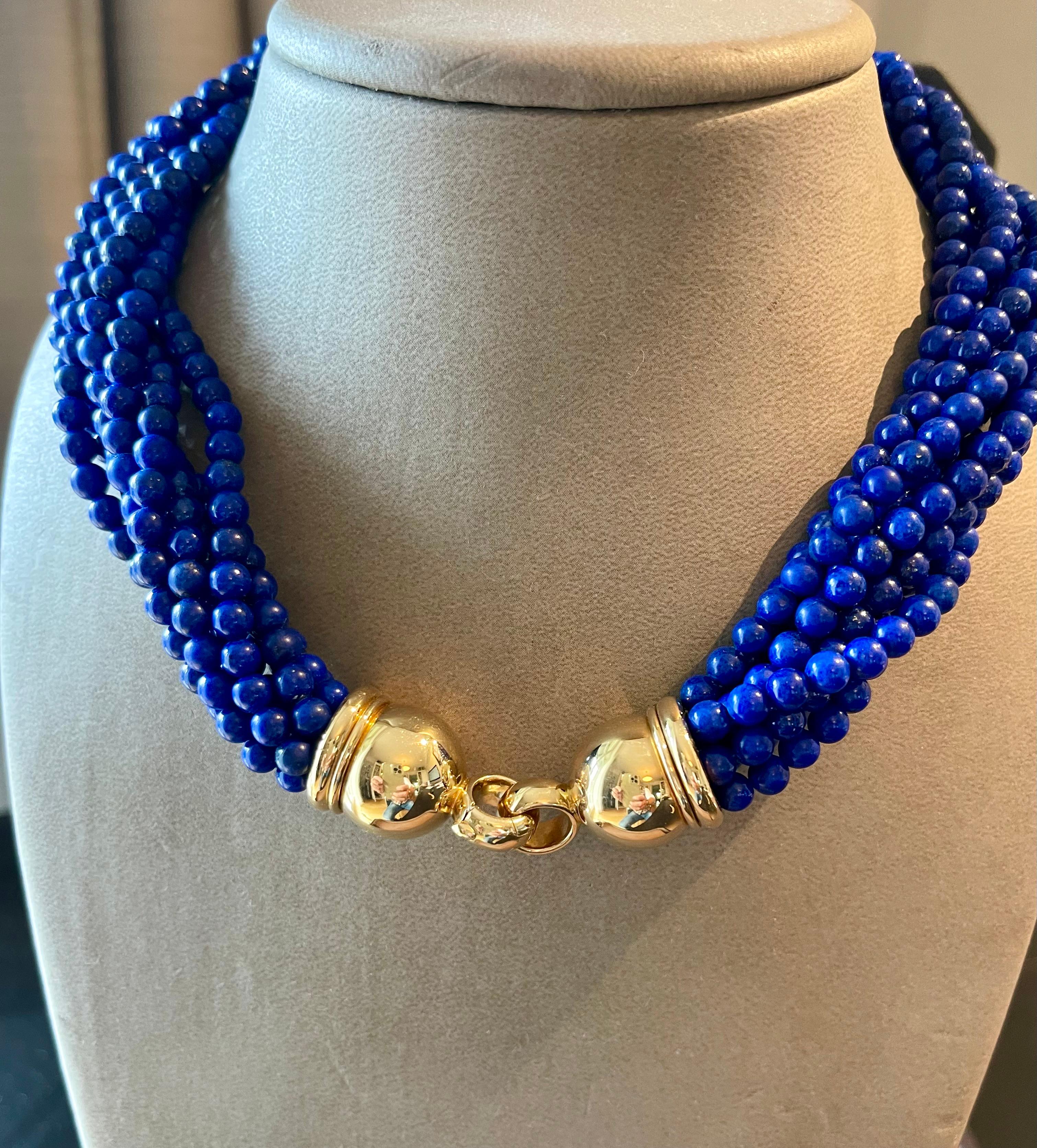18 K Gelbgold Lapis Lazuli Torsade Halskette Péclard Zürich im Angebot 5