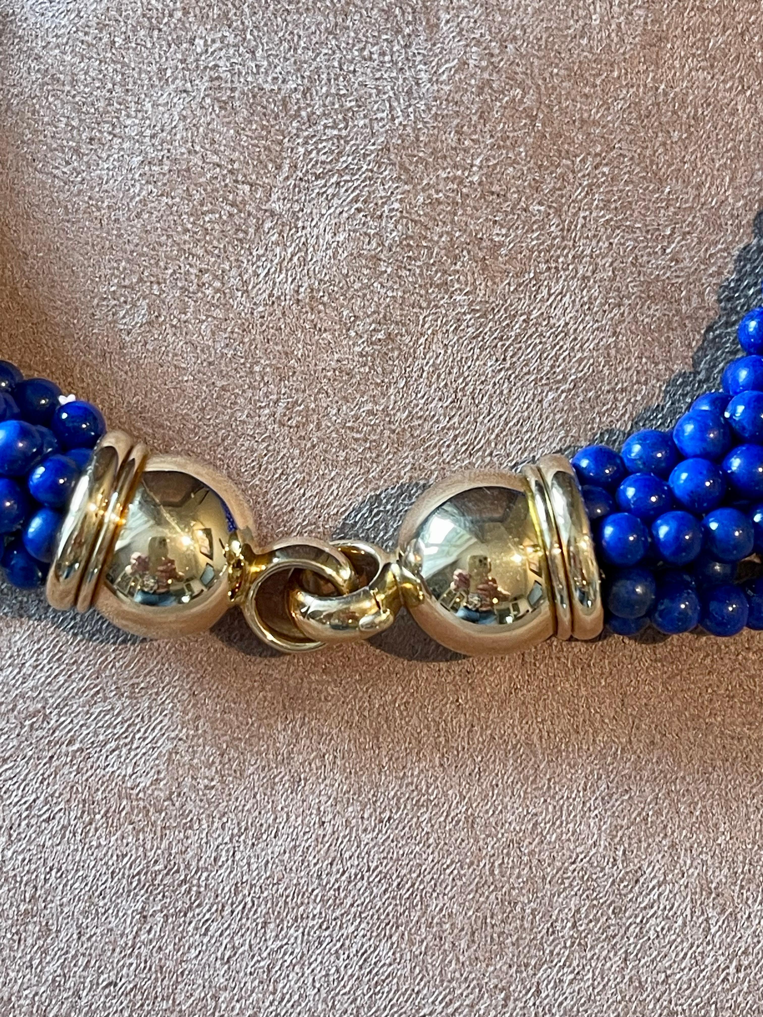 Women's 18 K yellow Gold Lapis Lazuli Torsade necklace Péclard Zurich For Sale