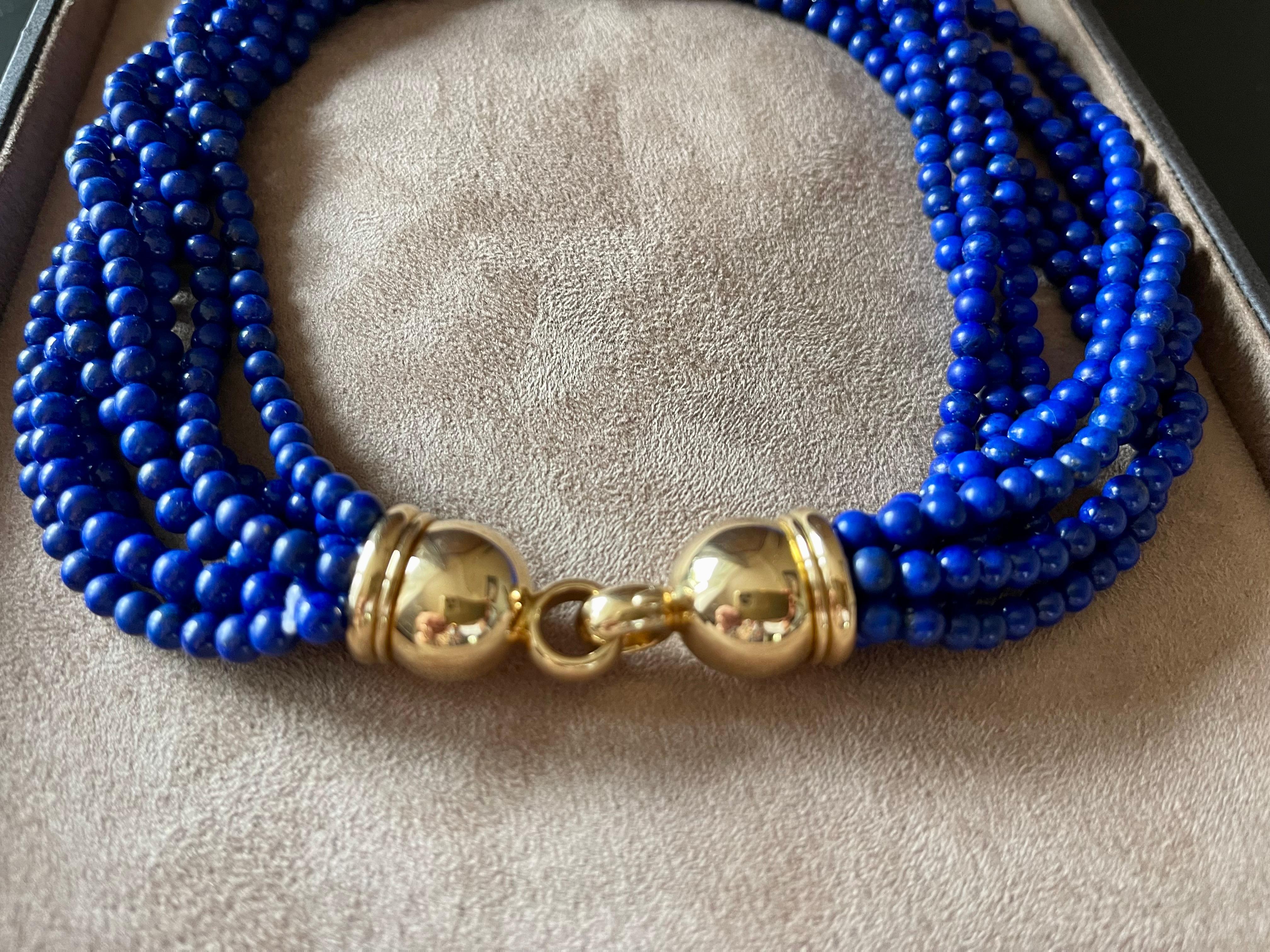 18 K Gelbgold Lapis Lazuli Torsade Halskette Péclard Zürich im Angebot 1