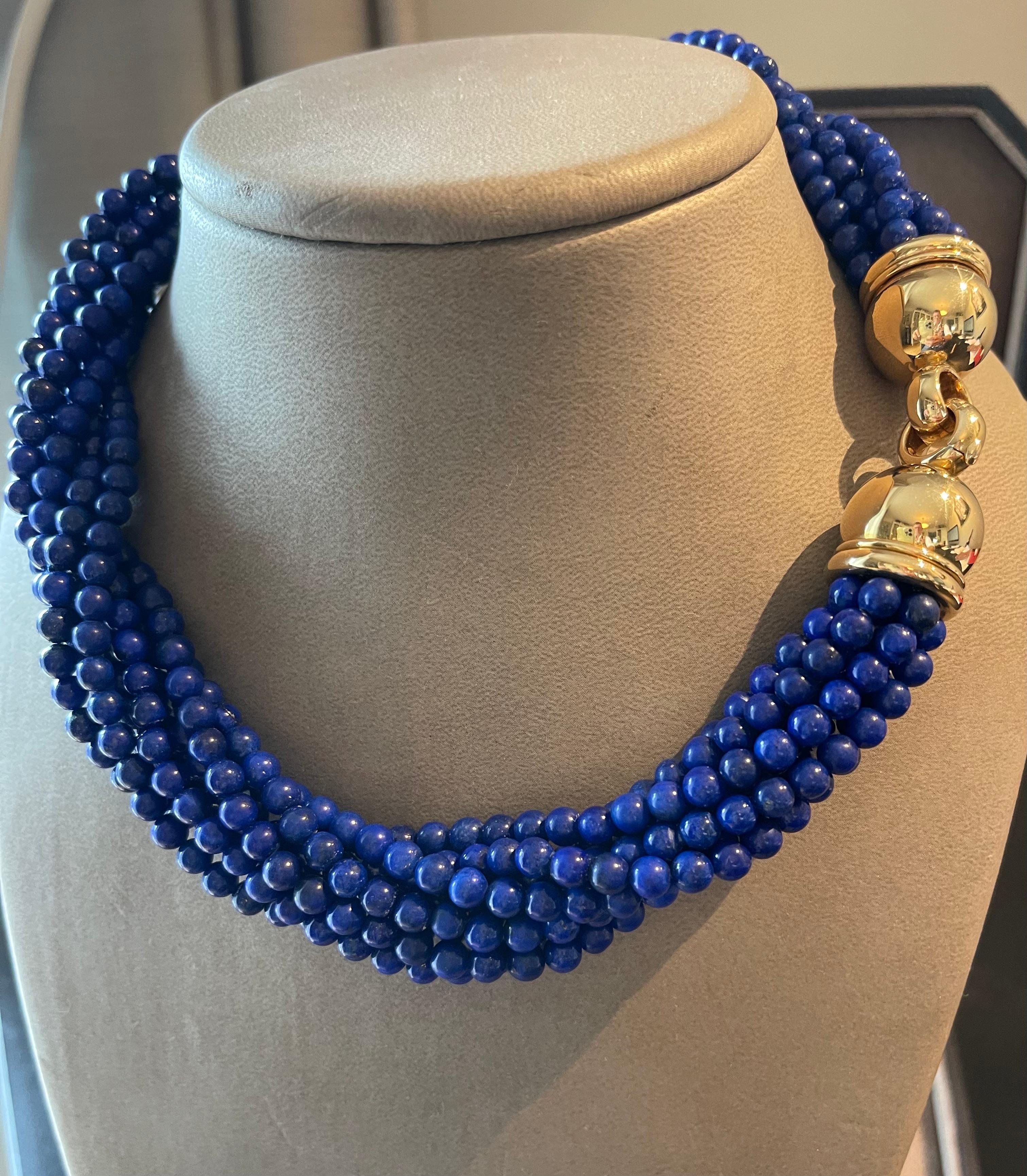 18 K Gelbgold Lapis Lazuli Torsade Halskette Péclard Zürich im Angebot 3