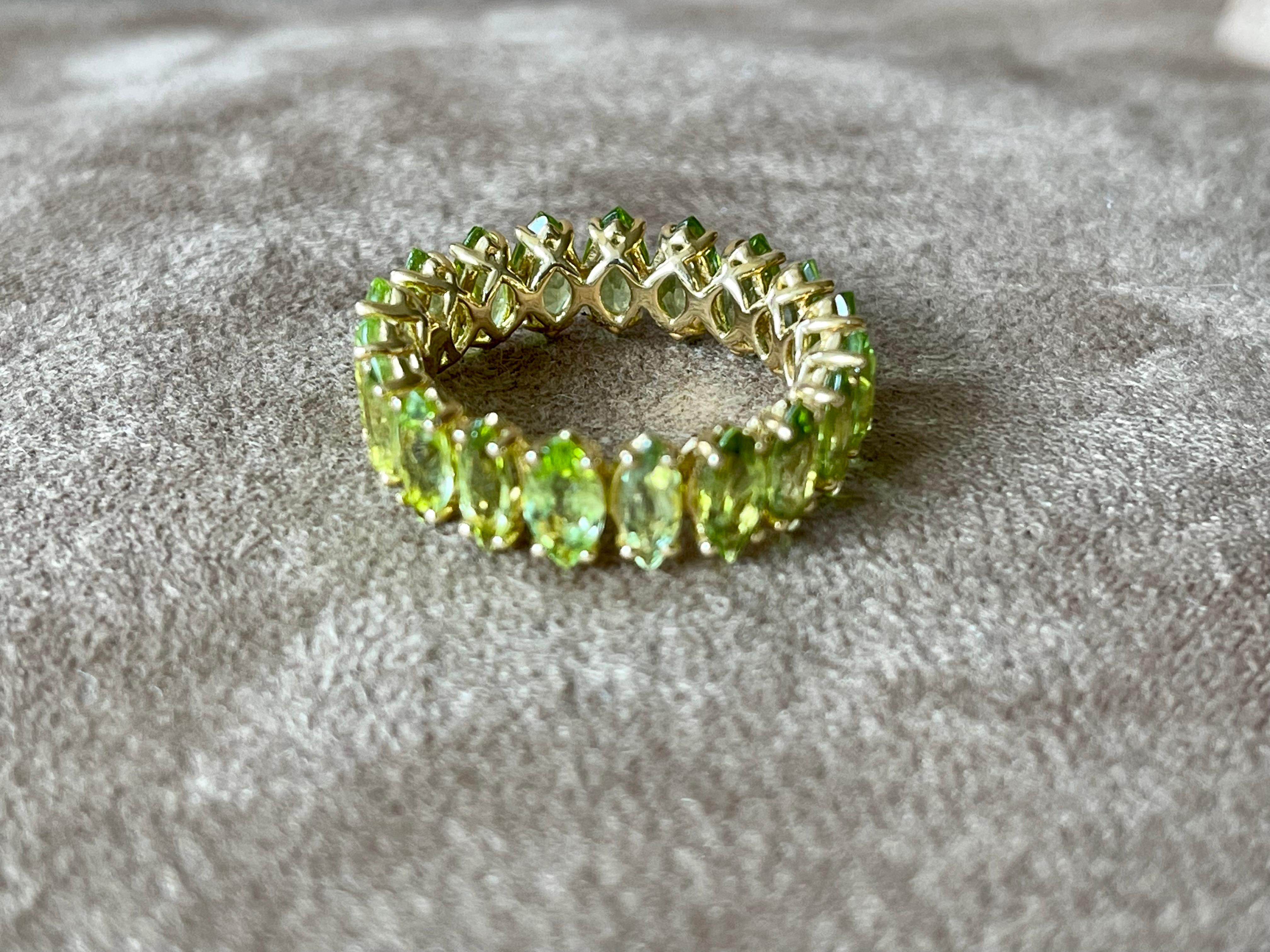 Marquise Cut 18 K Yellow Gold Marquise Peridot Eternity Band Ring For Sale