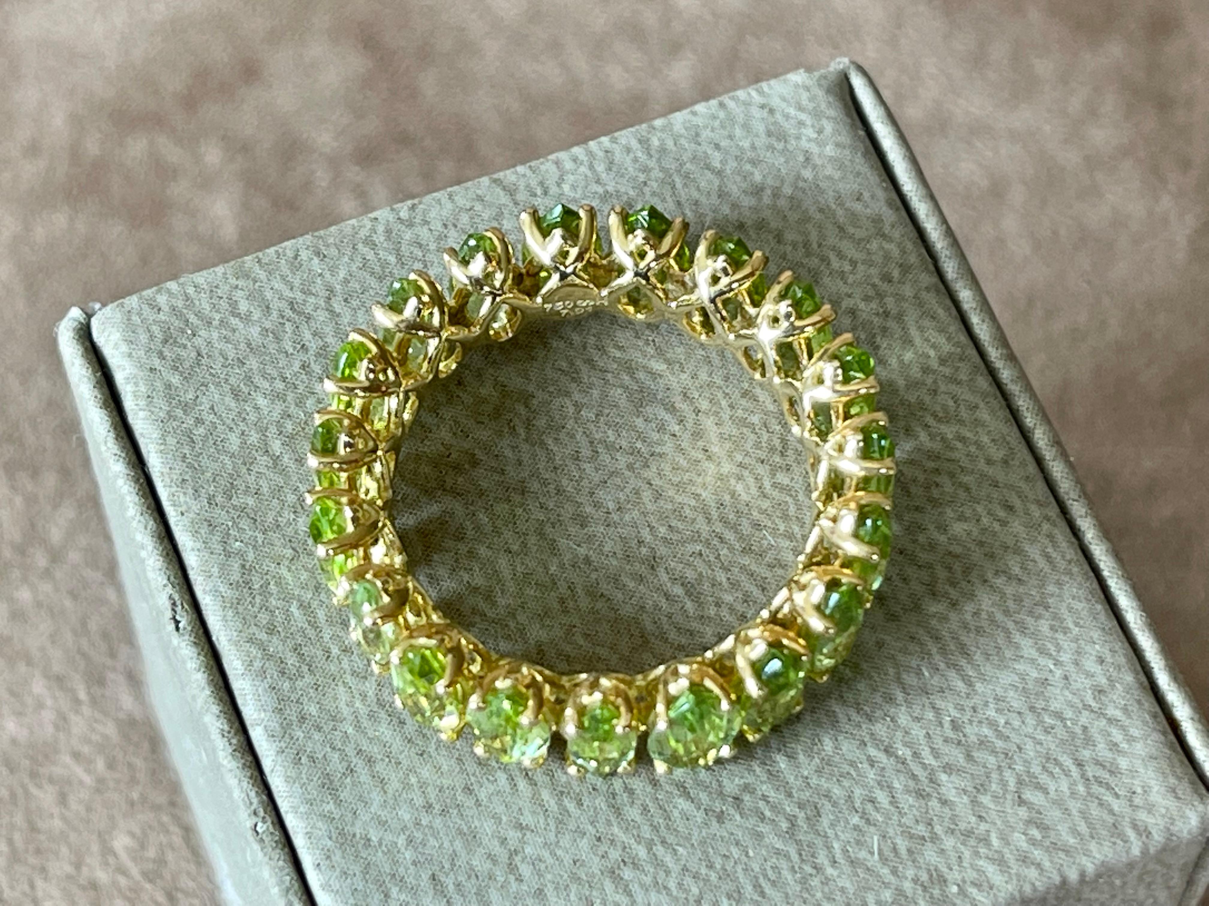 Women's or Men's 18 K Yellow Gold Marquise Peridot Eternity Band Ring For Sale