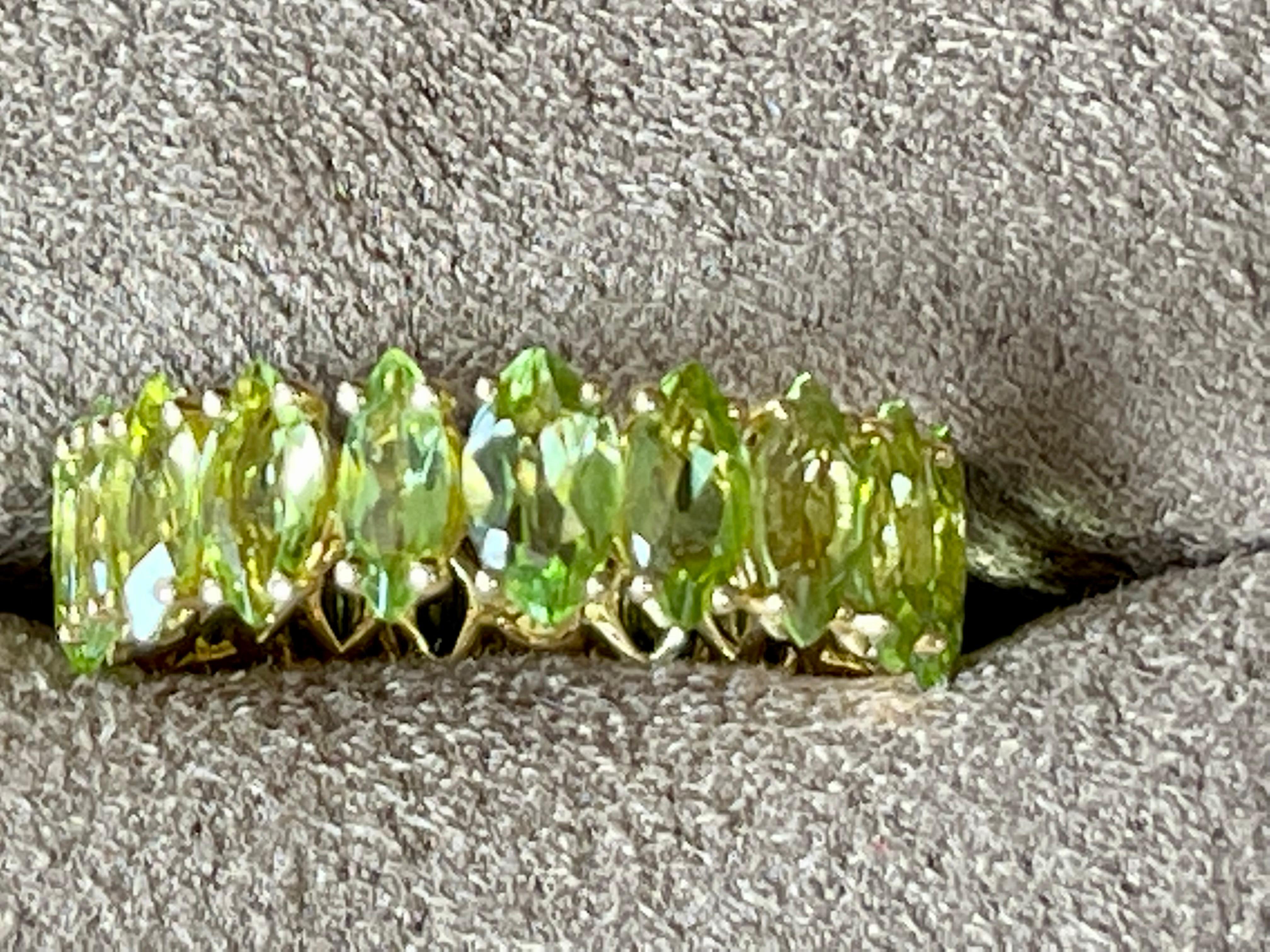 18 K Yellow Gold Marquise Peridot Eternity Band Ring For Sale 2