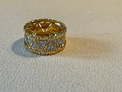 18 K yellow gold openwork filligree band Ring Diamonds