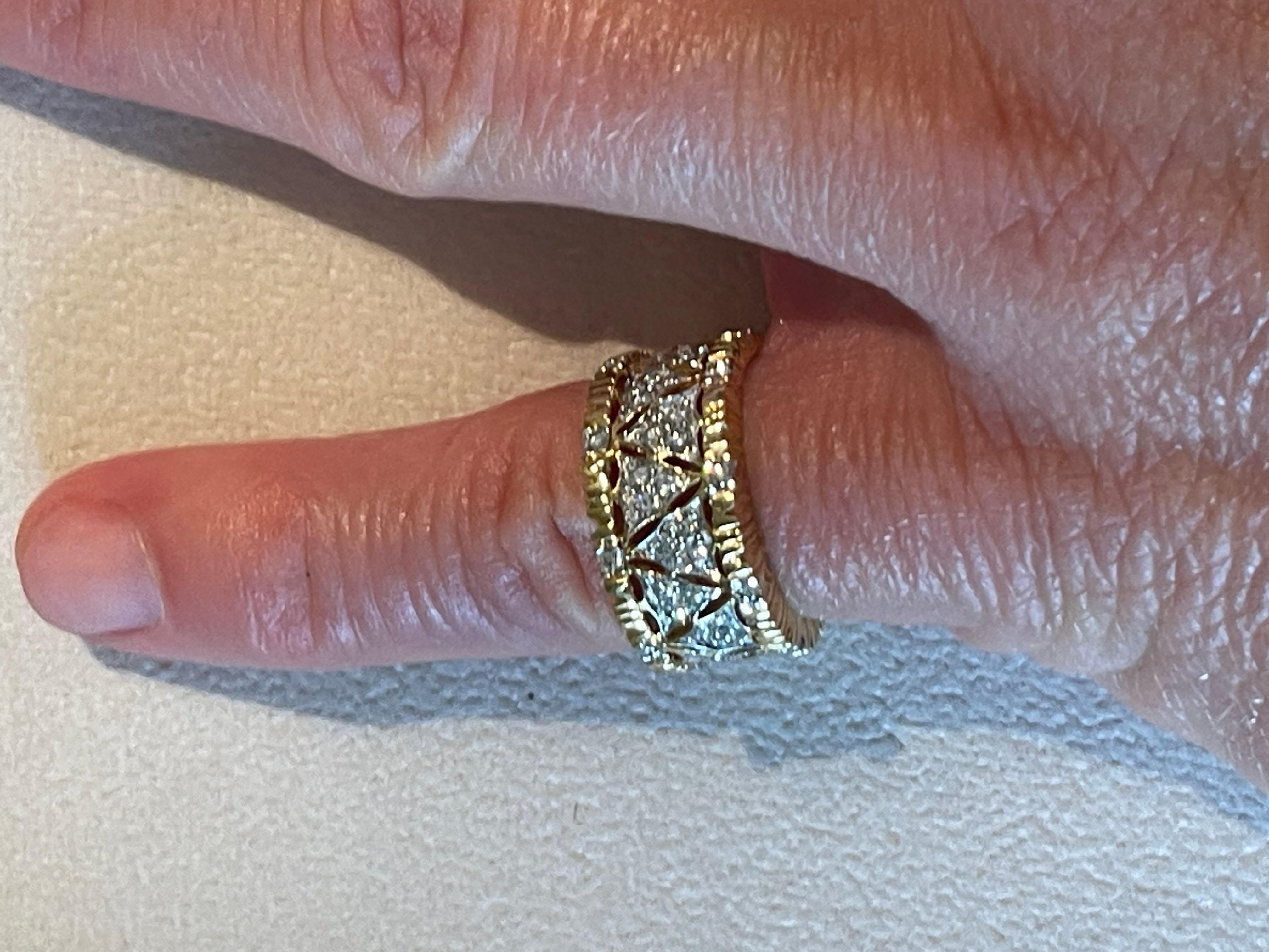 18 K yellow gold openwork filligree band Ring Diamonds For Sale 2