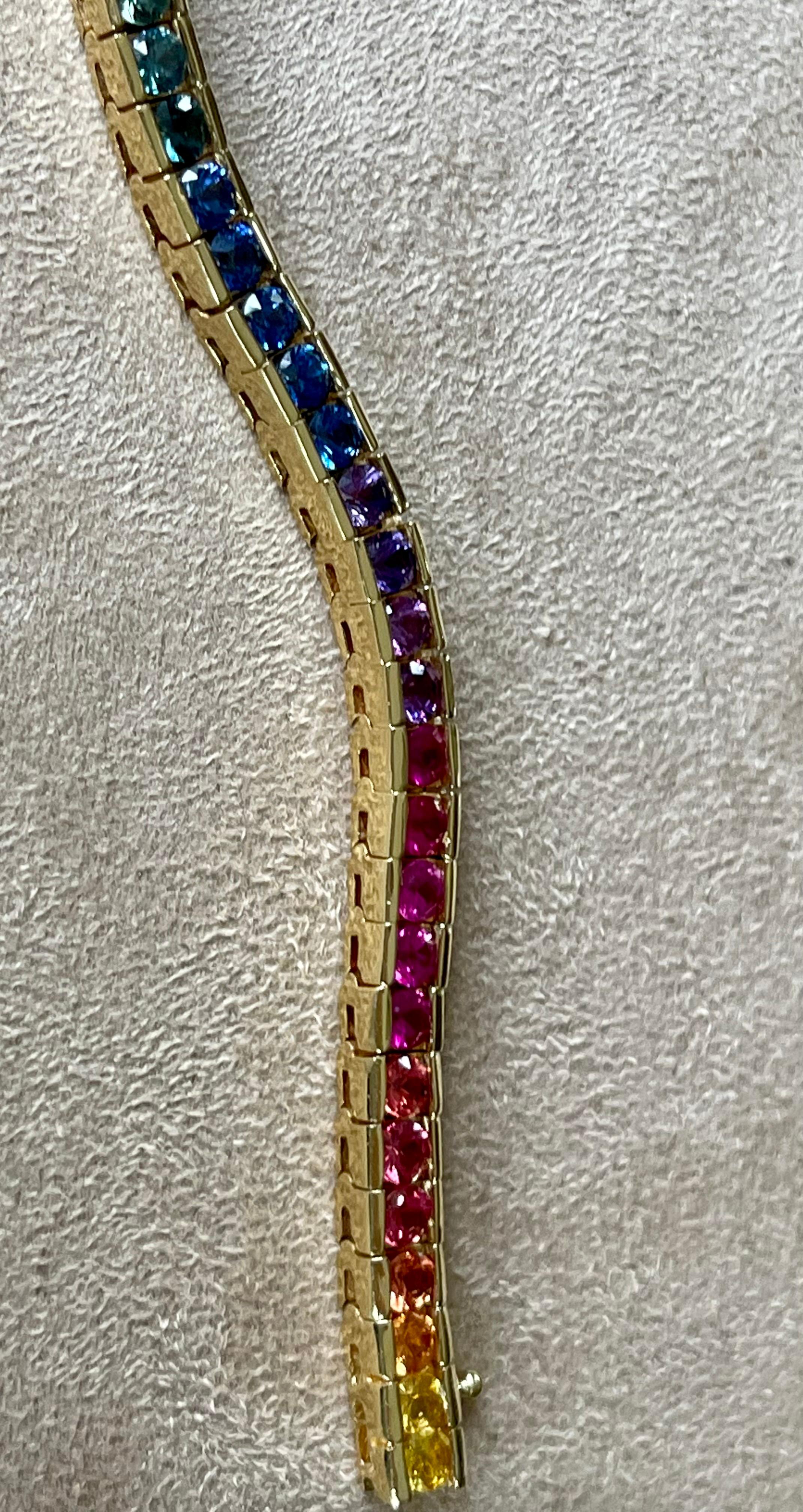 Contemporary 18 K Yellow Gold Rainbow Sapphire Tennis Bracelet