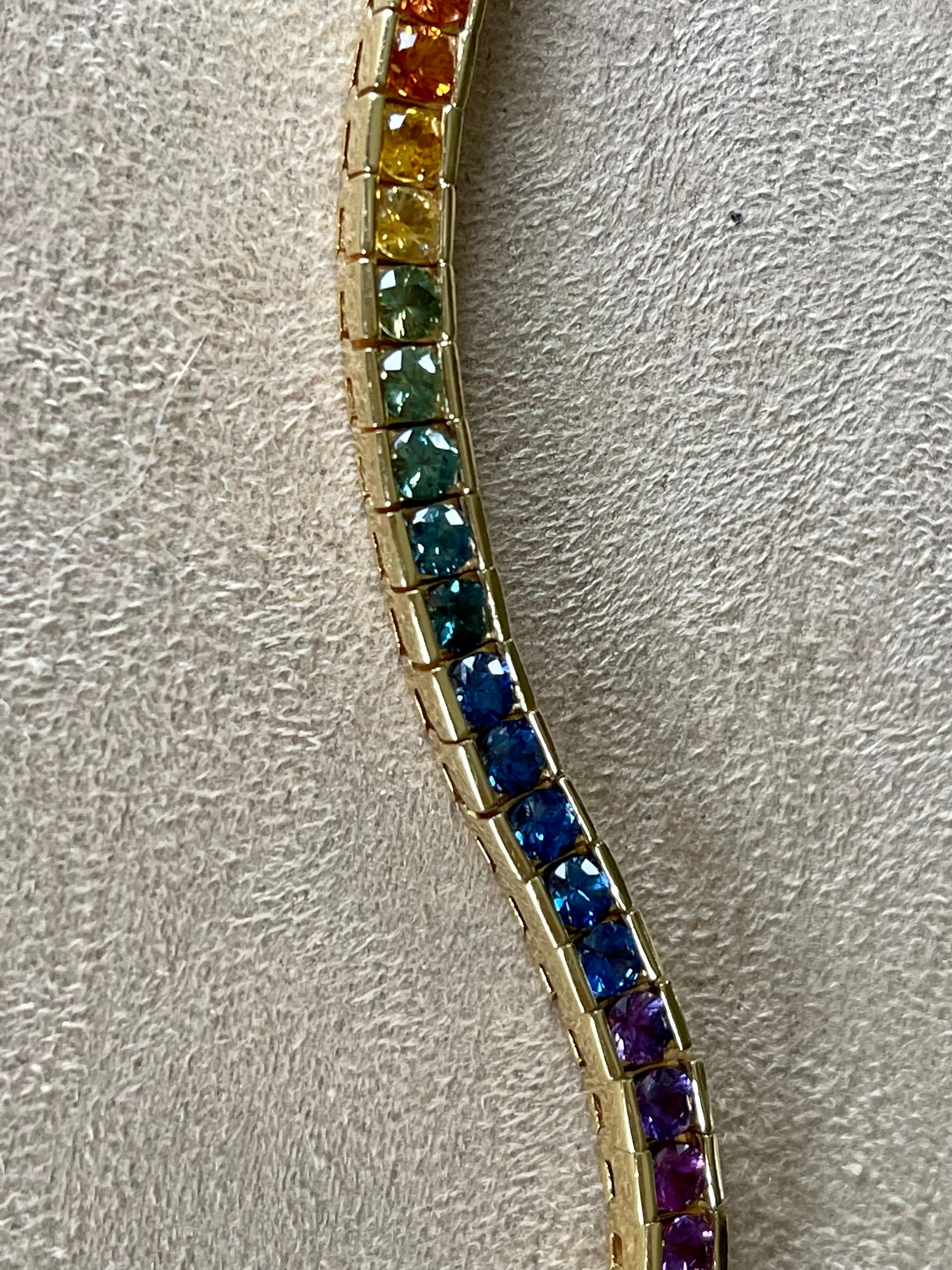 Brilliant Cut 18 K Yellow Gold Rainbow Sapphire Tennis Bracelet