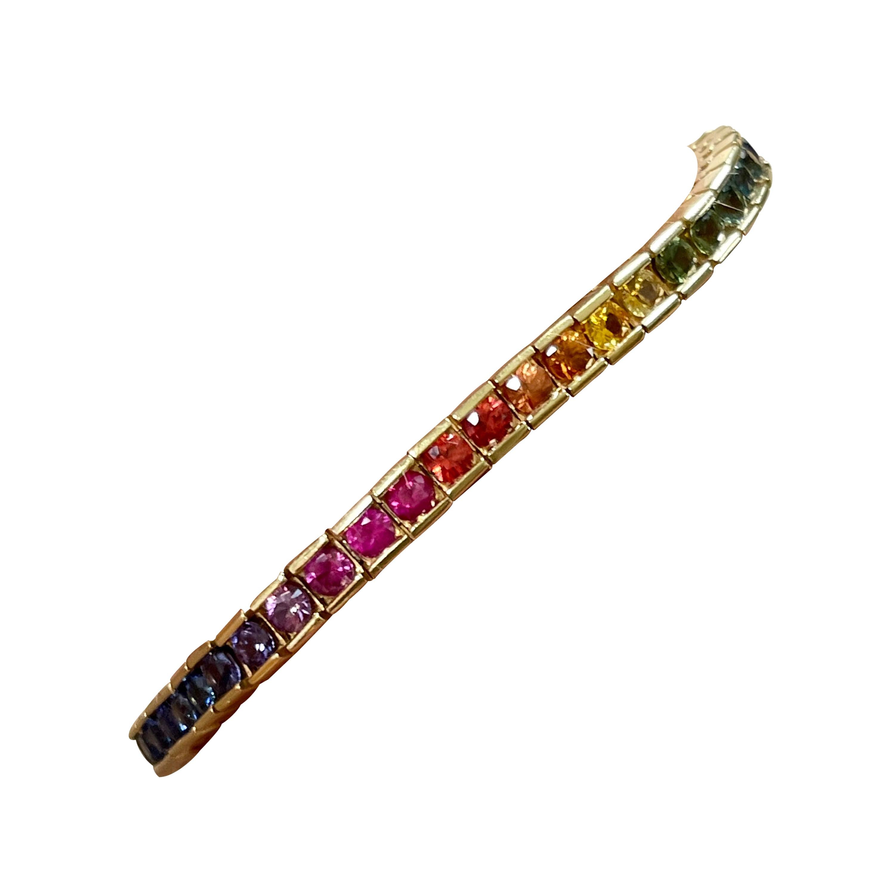 18 K Yellow Gold Rainbow Sapphire Tennis Bracelet