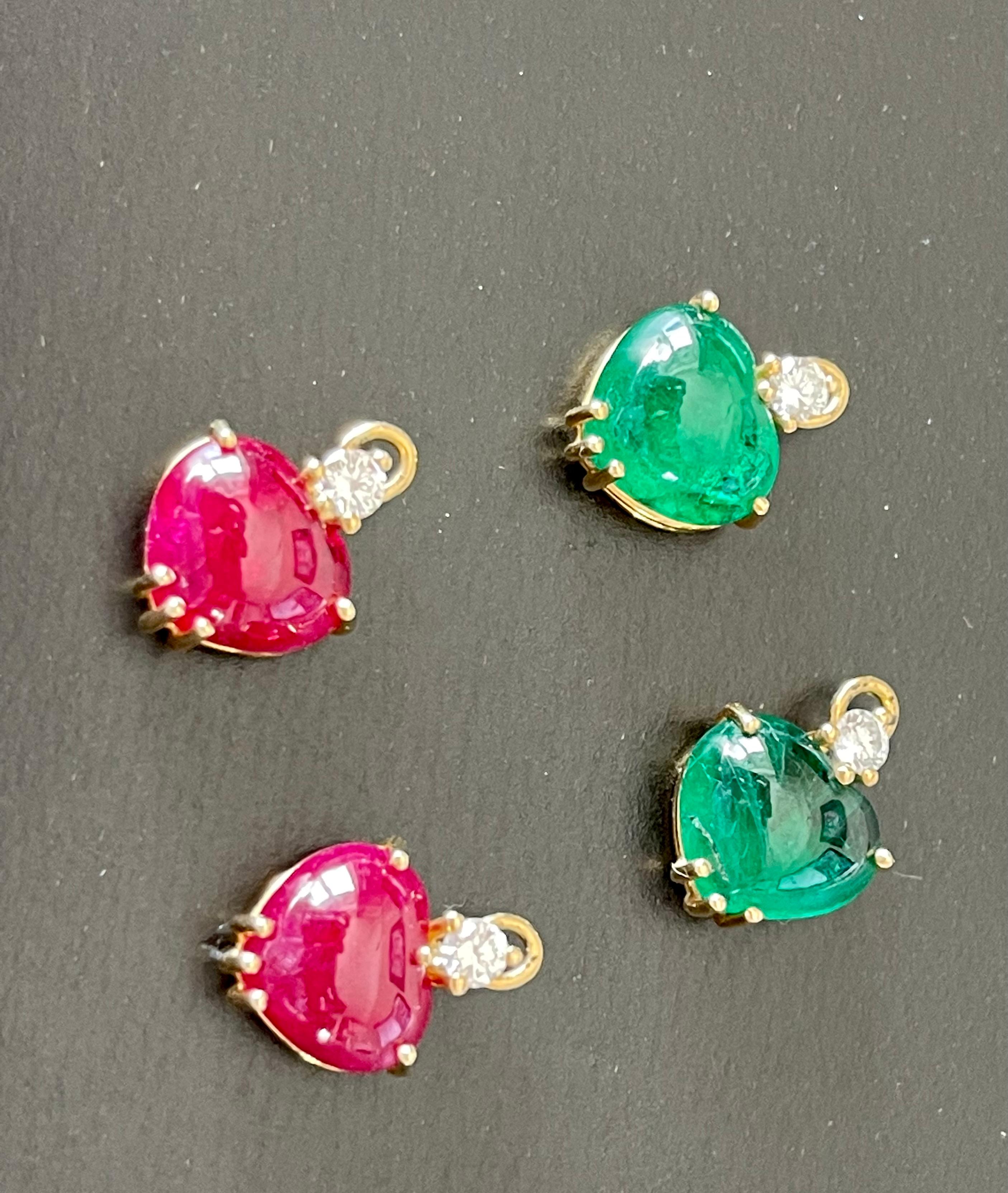 18 K Yellow Gold Ribbon Bow Dangle Earclips Diamonds Ruby Emerald Pendants For Sale 14