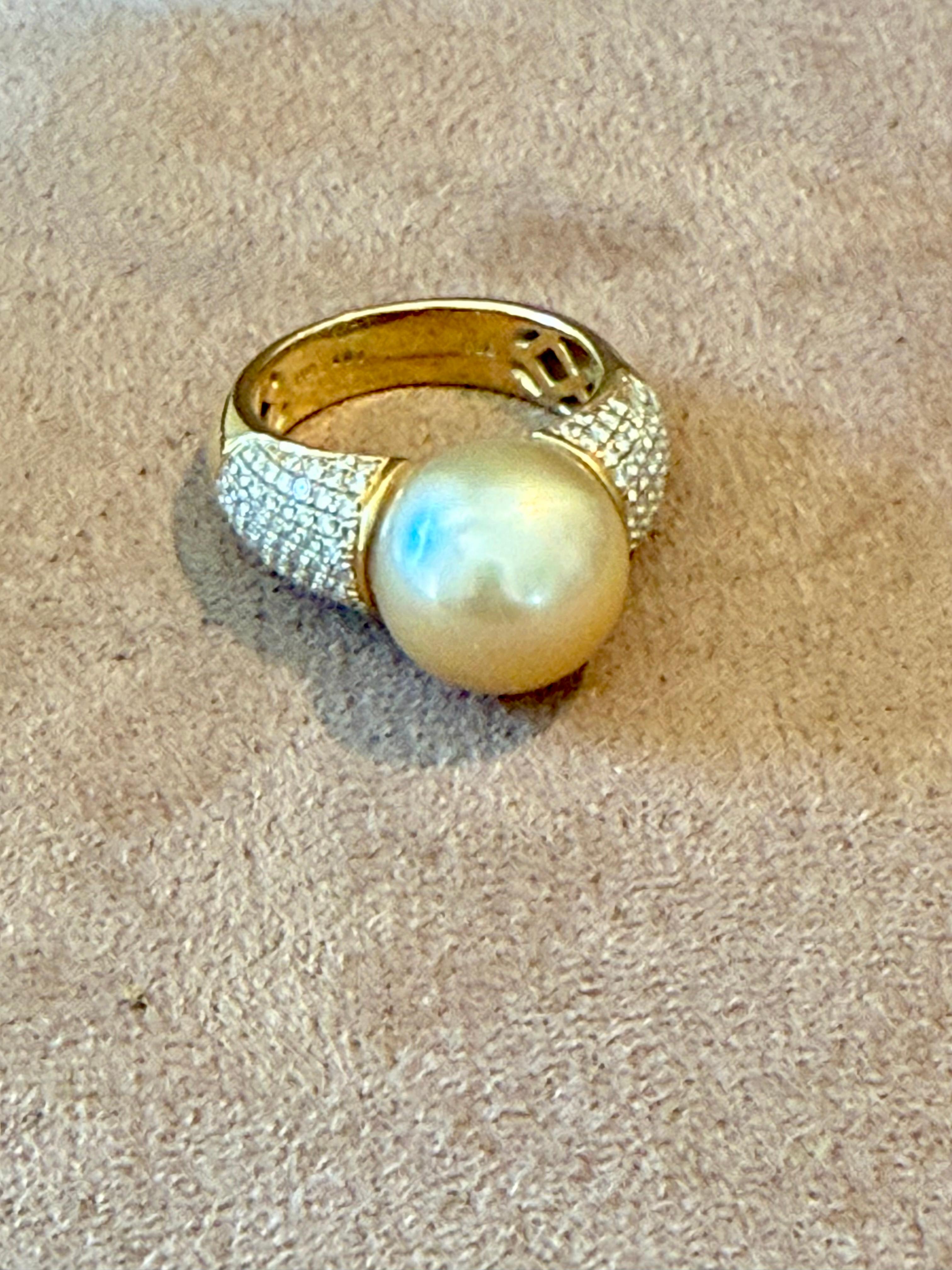 Anillo de oro amarillo de 18 K perla dorada del Mar del Sur Diamante en venta 4