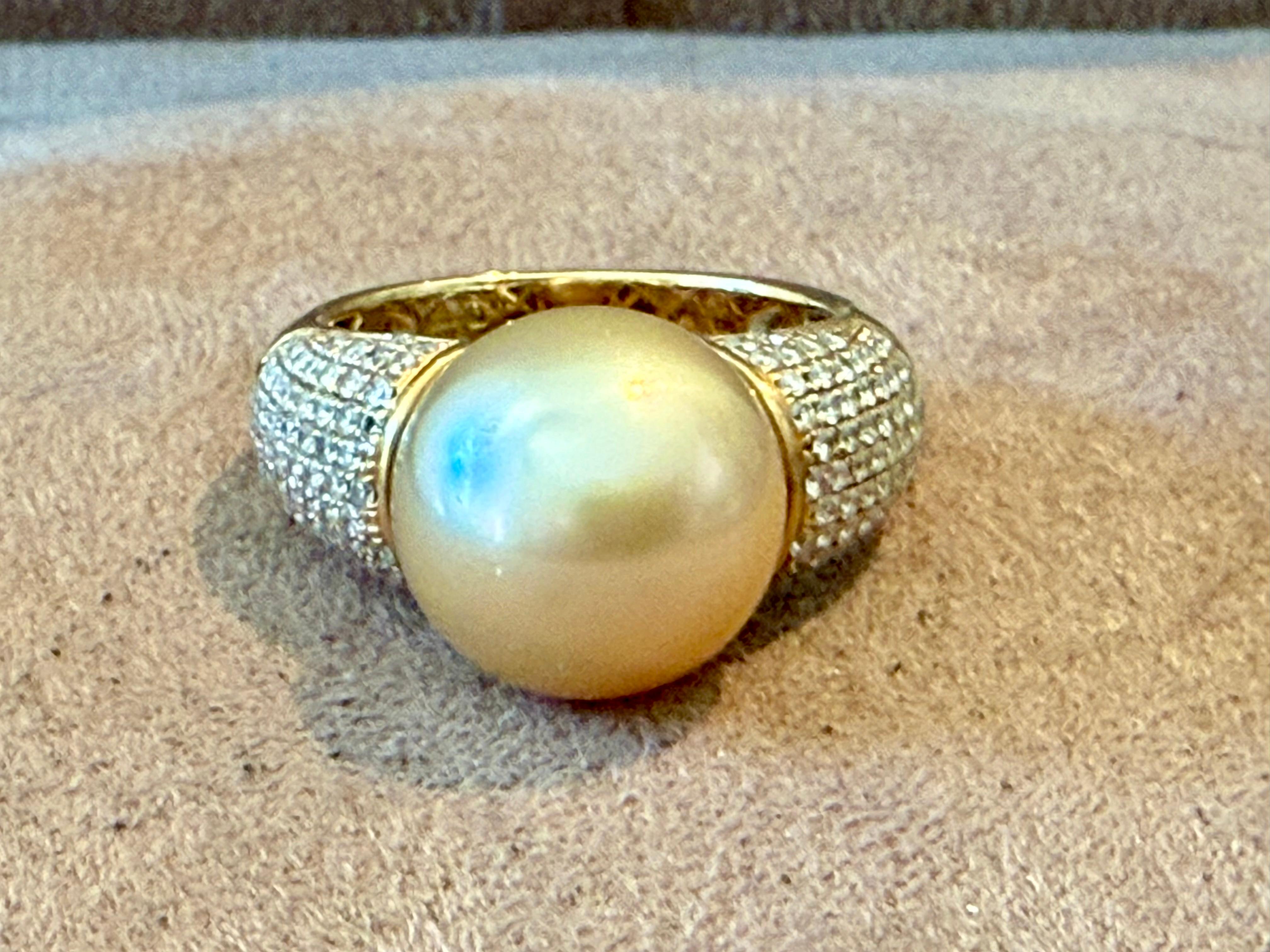 Anillo de oro amarillo de 18 K perla dorada del Mar del Sur Diamante en venta 5