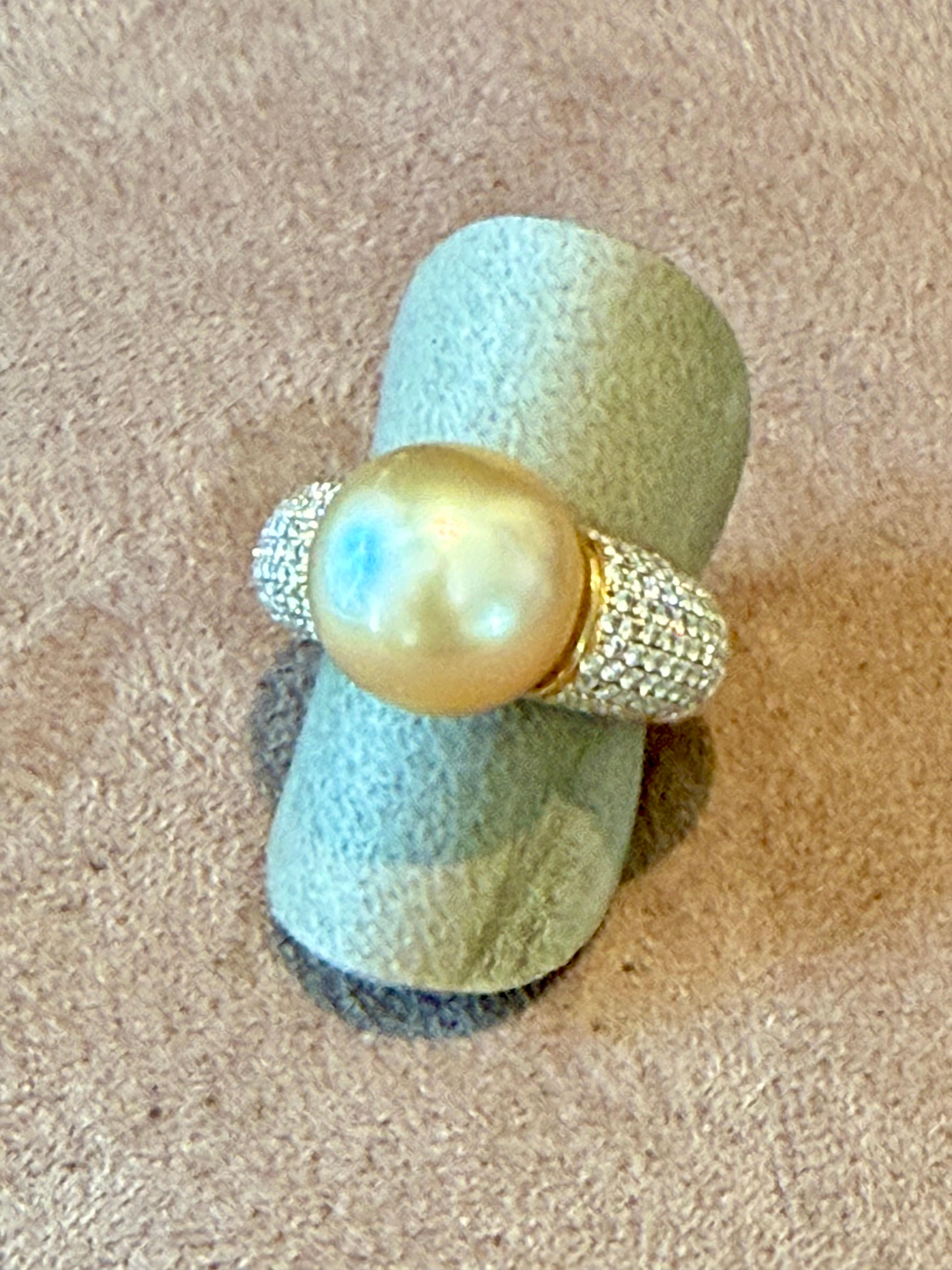 Anillo de oro amarillo de 18 K perla dorada del Mar del Sur Diamante en venta 2