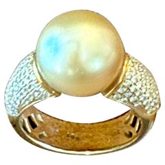 Anillo de oro amarillo de 18 K perla dorada del Mar del Sur Diamante