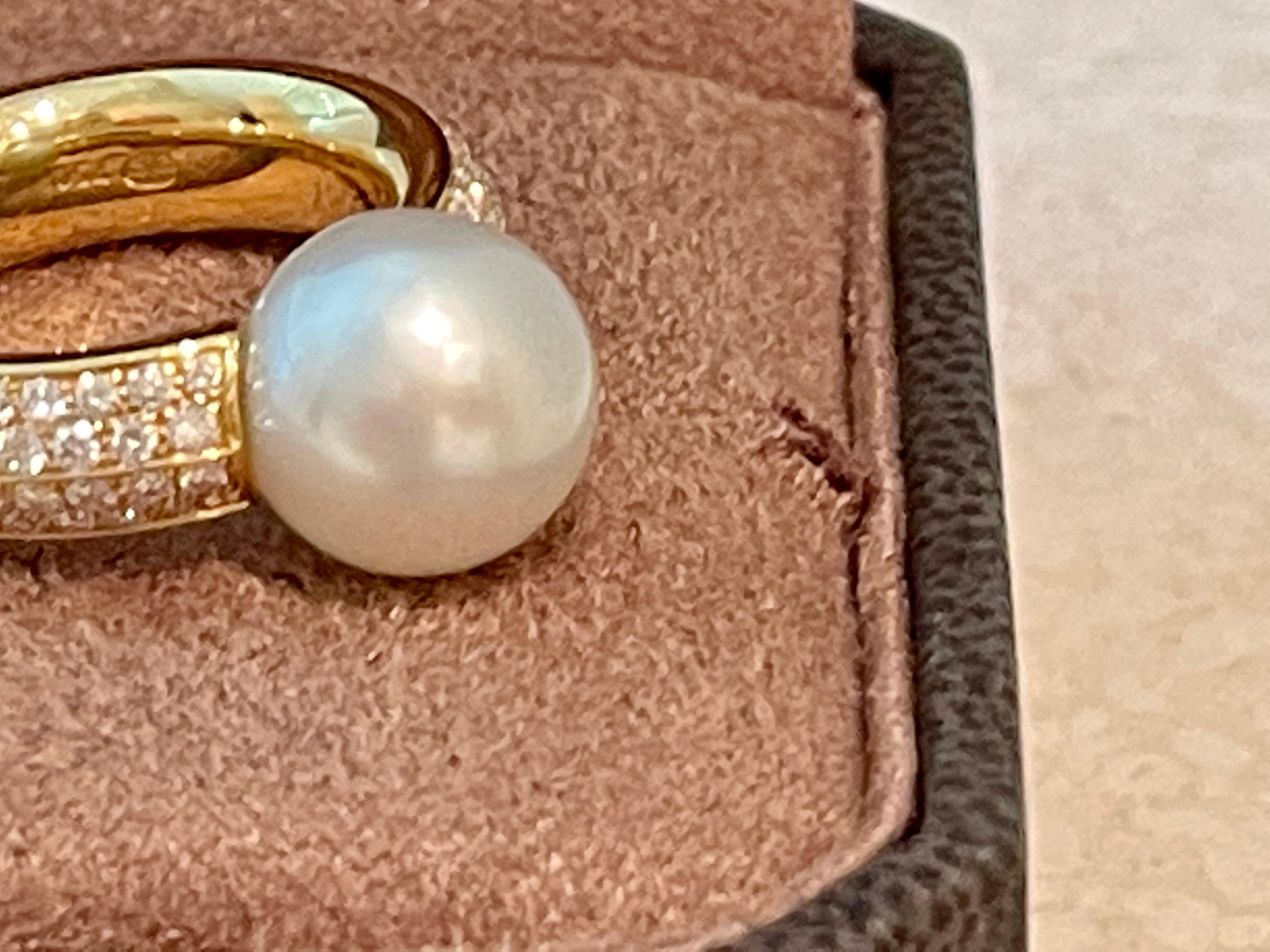 Brilliant Cut 18 K Yellow Gold Ring South Sea Pearl Diamonds Gubelin Lucerne Switzerland For Sale