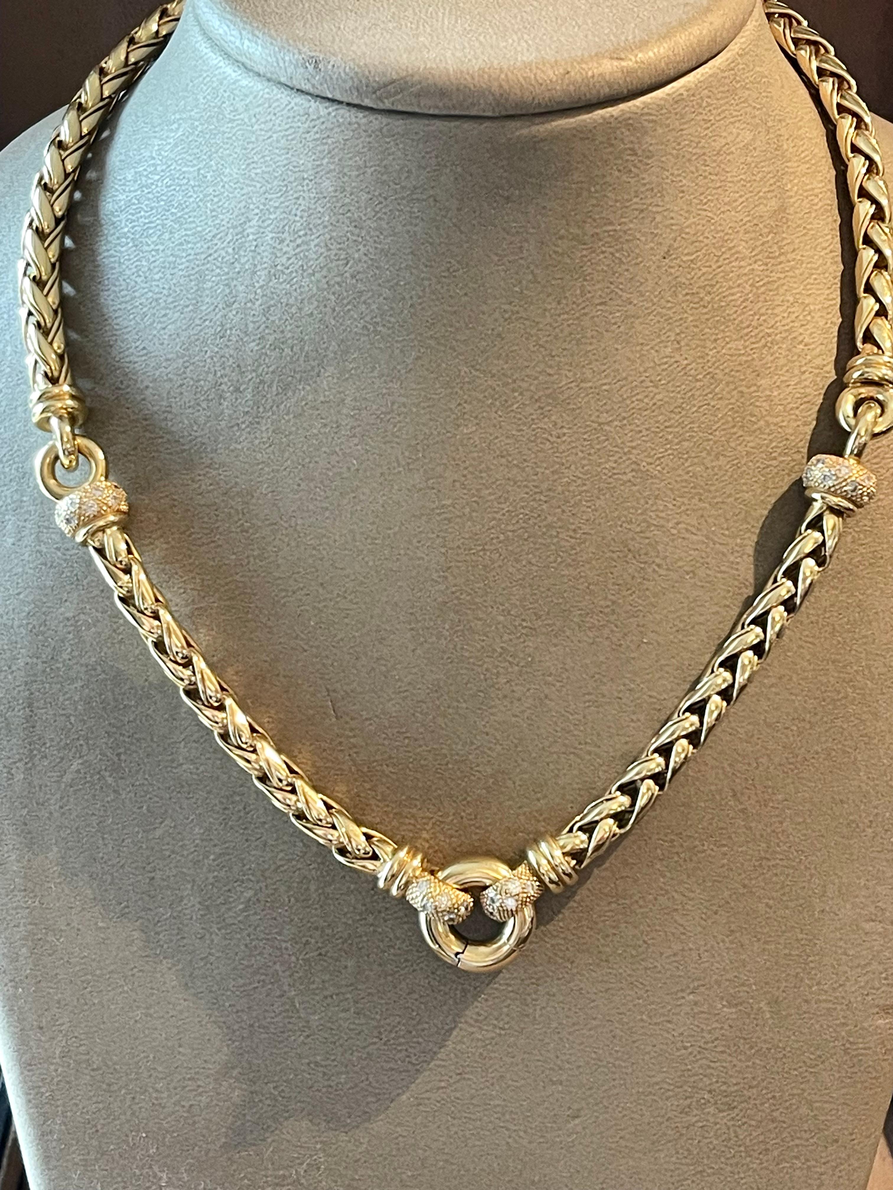 Contemporary 18 K yellow Gold Rope Necklace Diamonds For Sale