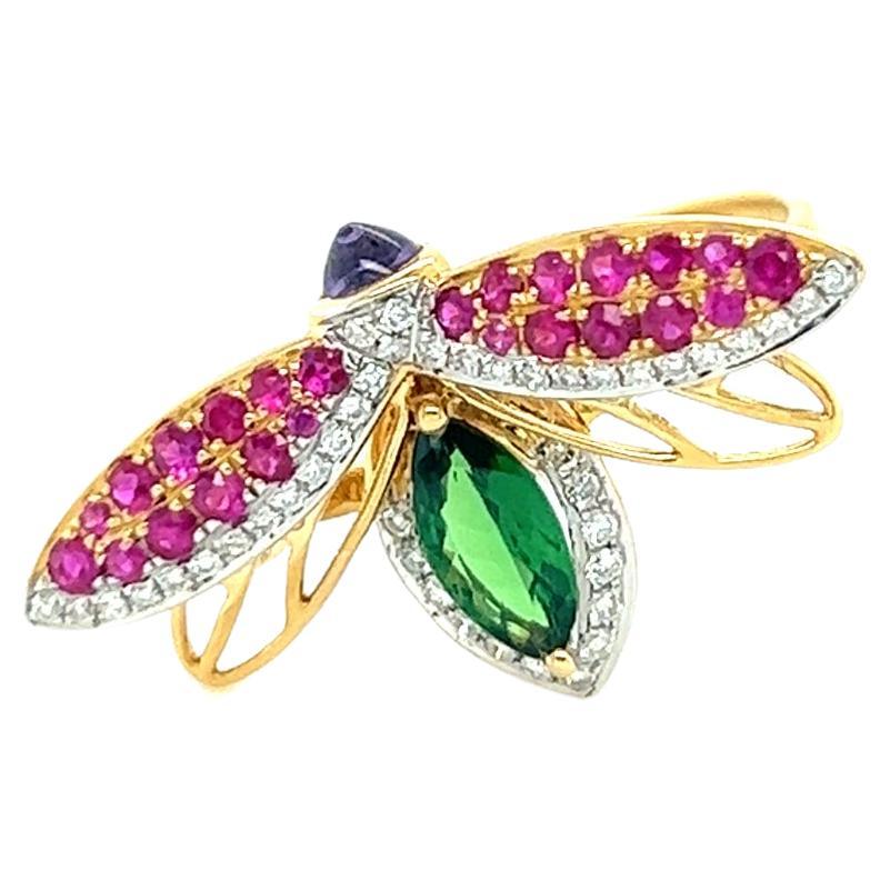 18k Yellow Gold Ruby Bee Ring For Sale