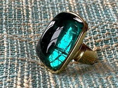 18 K Yellow Gold Statement Ring Green Torumaline Cabochon by De Vroomen