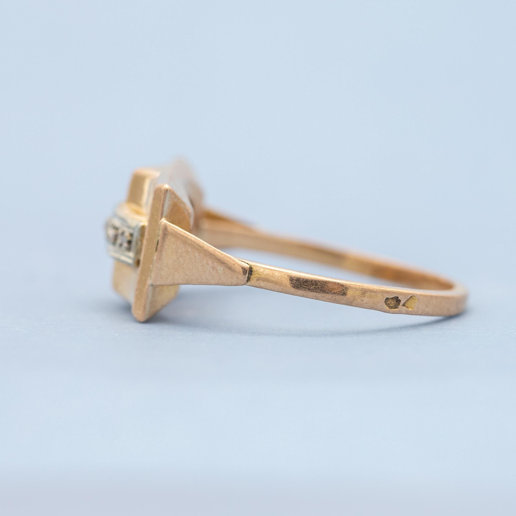 18 k yellow gold tank ring - real rose cut diamonds - Retro estate bulky ring 5